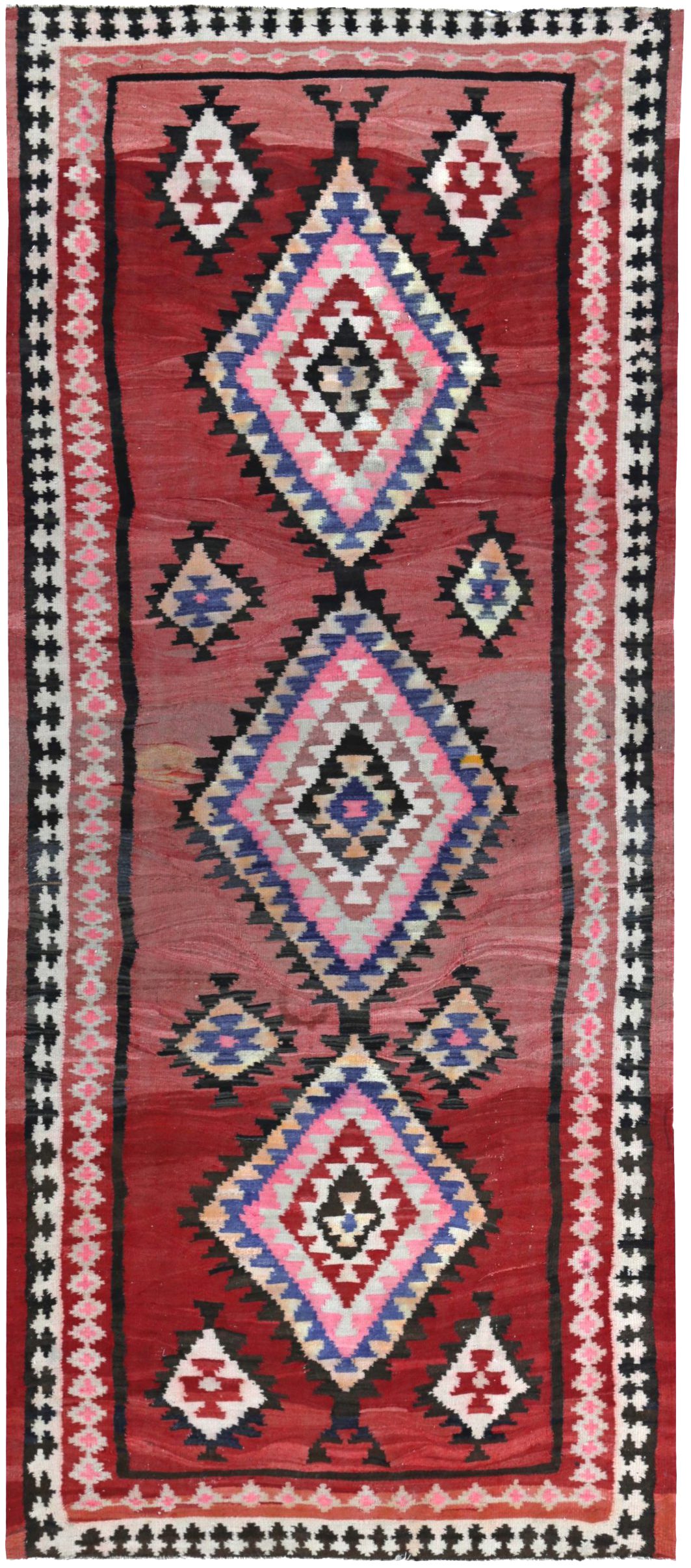 Persian Kilim Area Rugs Circa 1990 - Wool Blue Ivory Pink Design - 89487