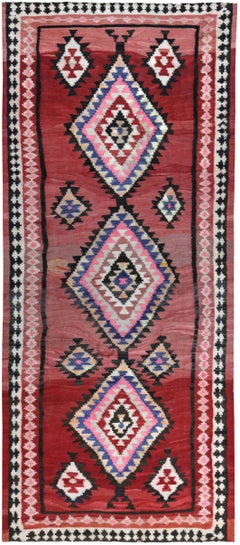 Persian Kilim Area Rugs Circa 1990 - Wool Blue Ivory Pink Design - 89487