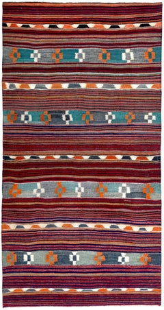 Persischer Kelim-Teppich Circa 1910 - Wolle Blau Orange Rot Design - 89490