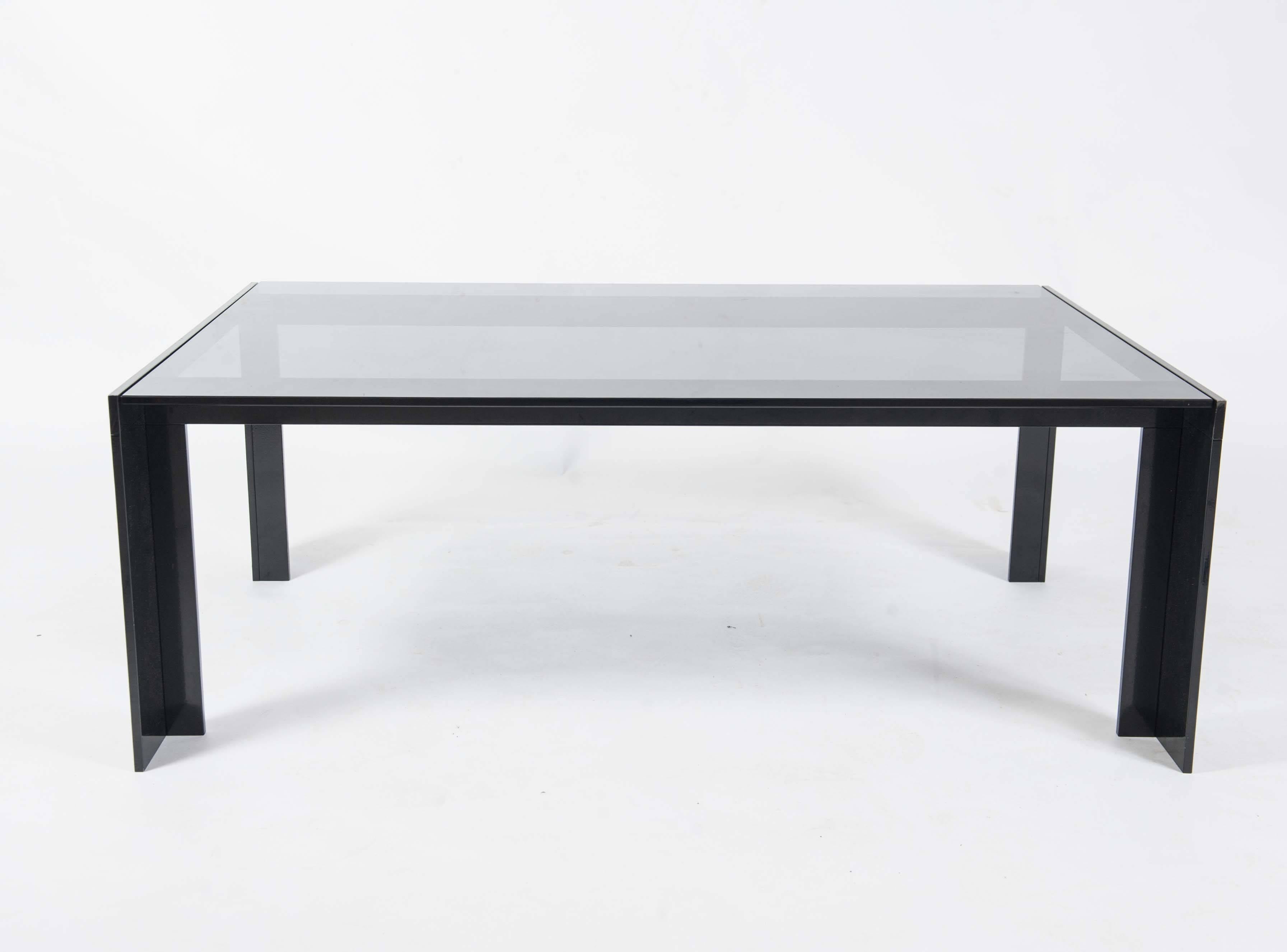 International Style Modern Coffee Table Made of Powder Coated Black Steel and Grey Smoke Glass  