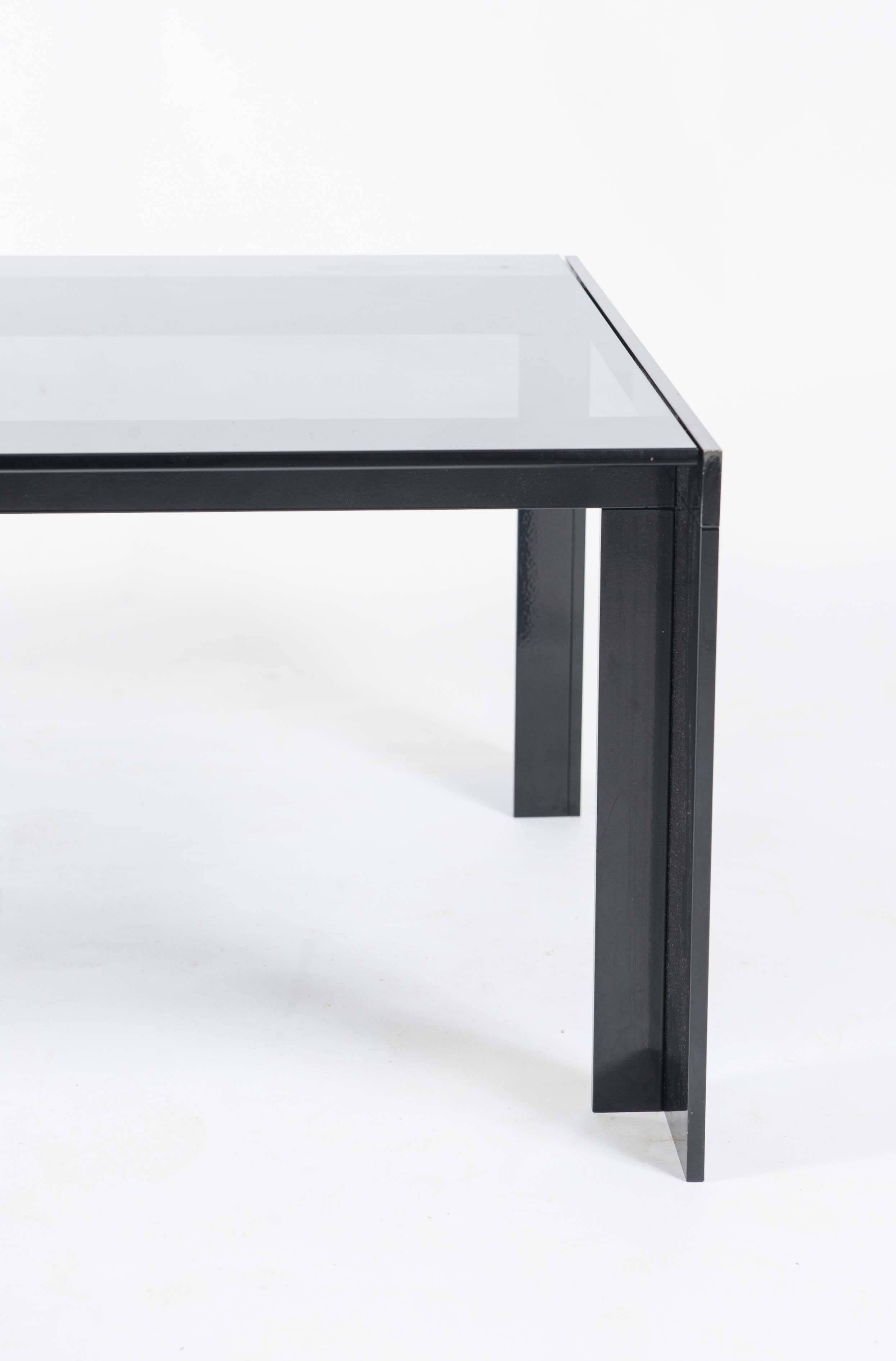 Powder-Coated Modern Coffee Table Made of Powder Coated Black Steel and Grey Smoke Glass  