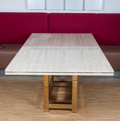 Hollywood Glam Dining Table with Brass Base and Travertine Top