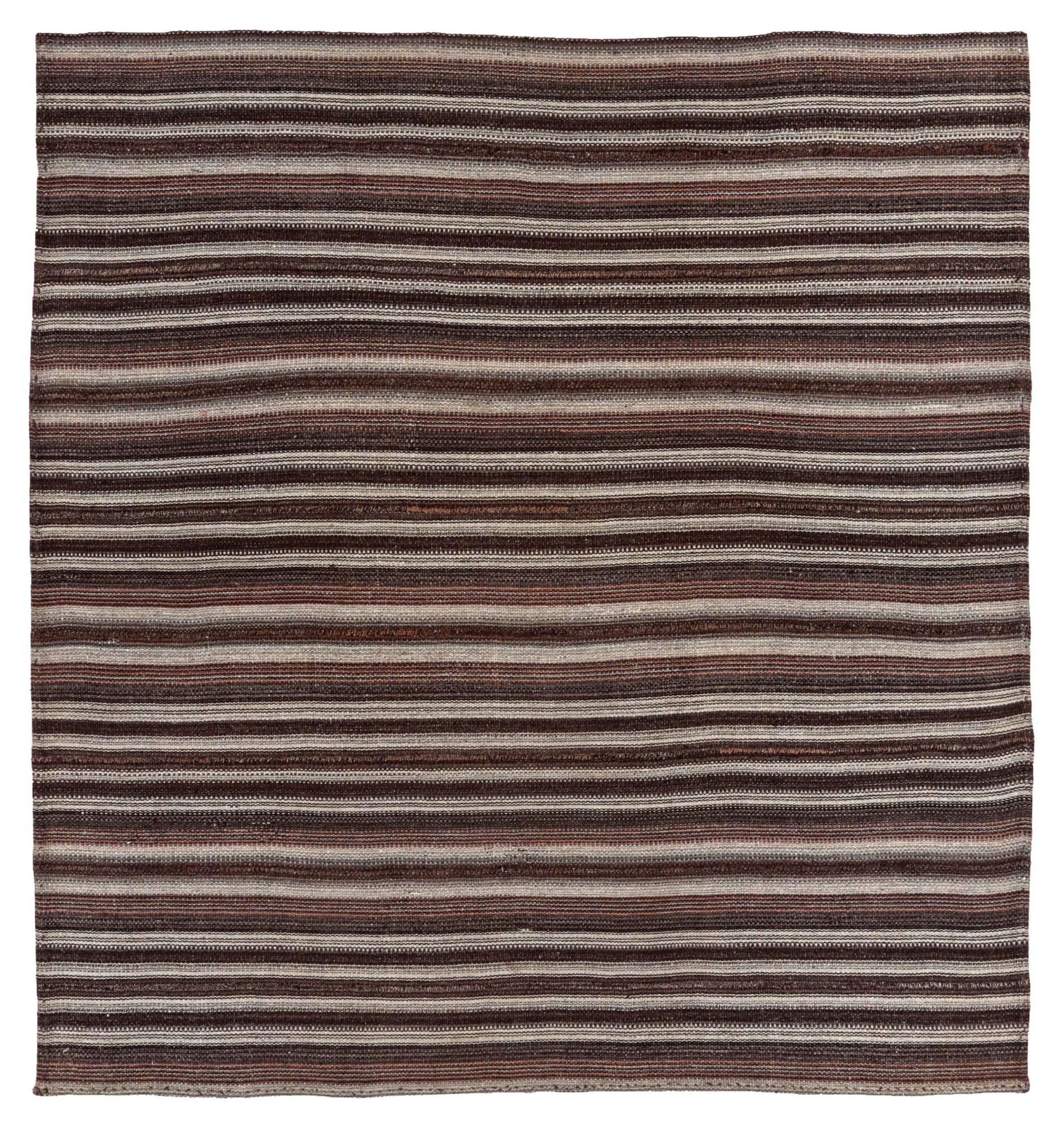 Tapis carré persan Jajim Circa 1910 - Laine Brown Ivory Design - 91103