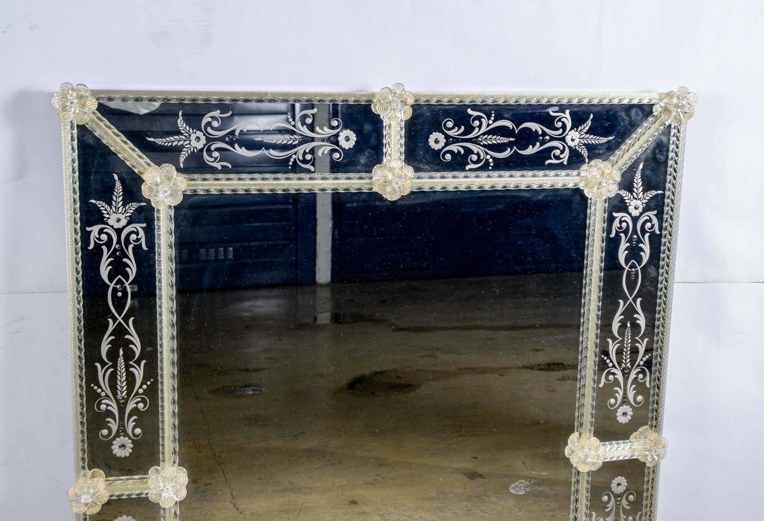 Engraved Mirror with Murano Glass For Sale at 1stdibs