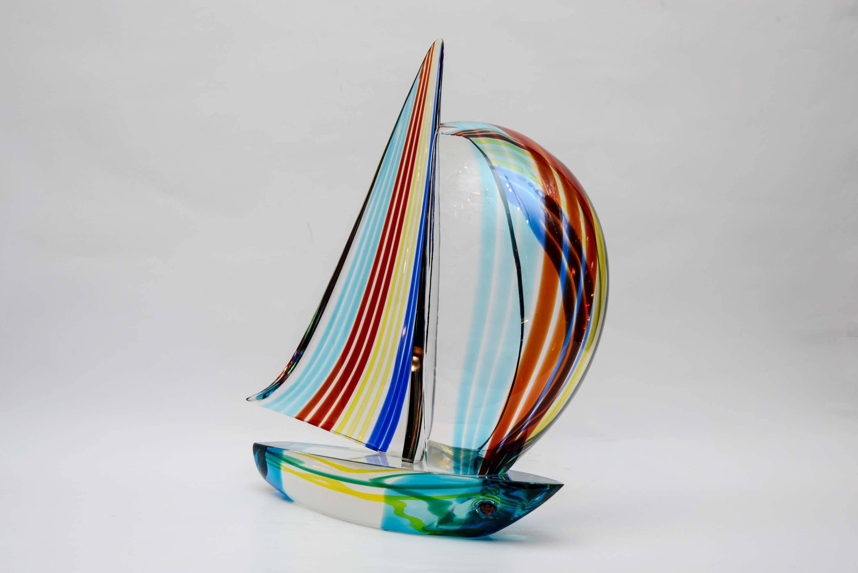 Sailing Boat in Murano Glass In Excellent Condition In Saint ouen, FR