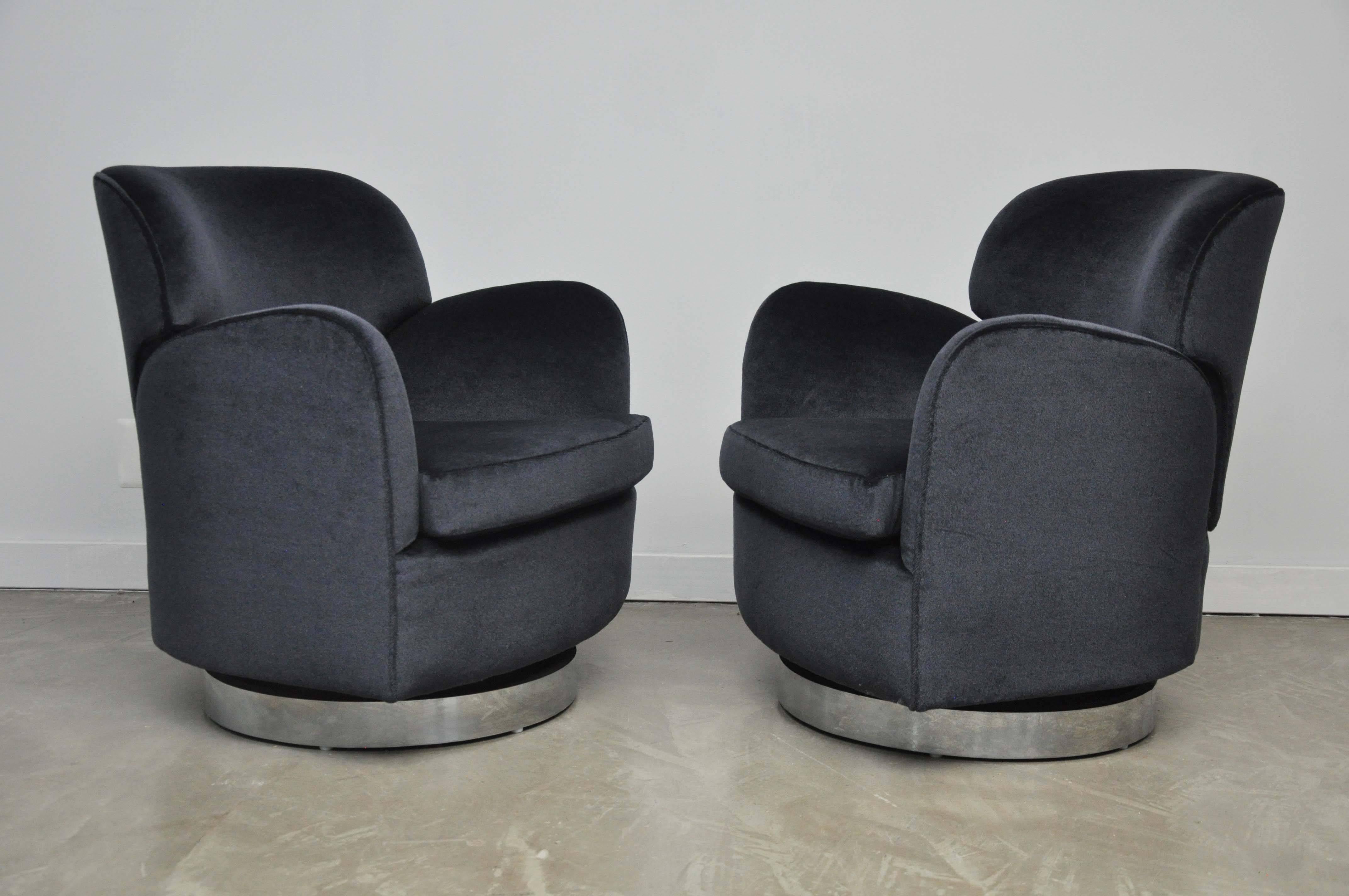 Mid-Century Modern Milo Baughman Swivel Chairs on Chrome Bases