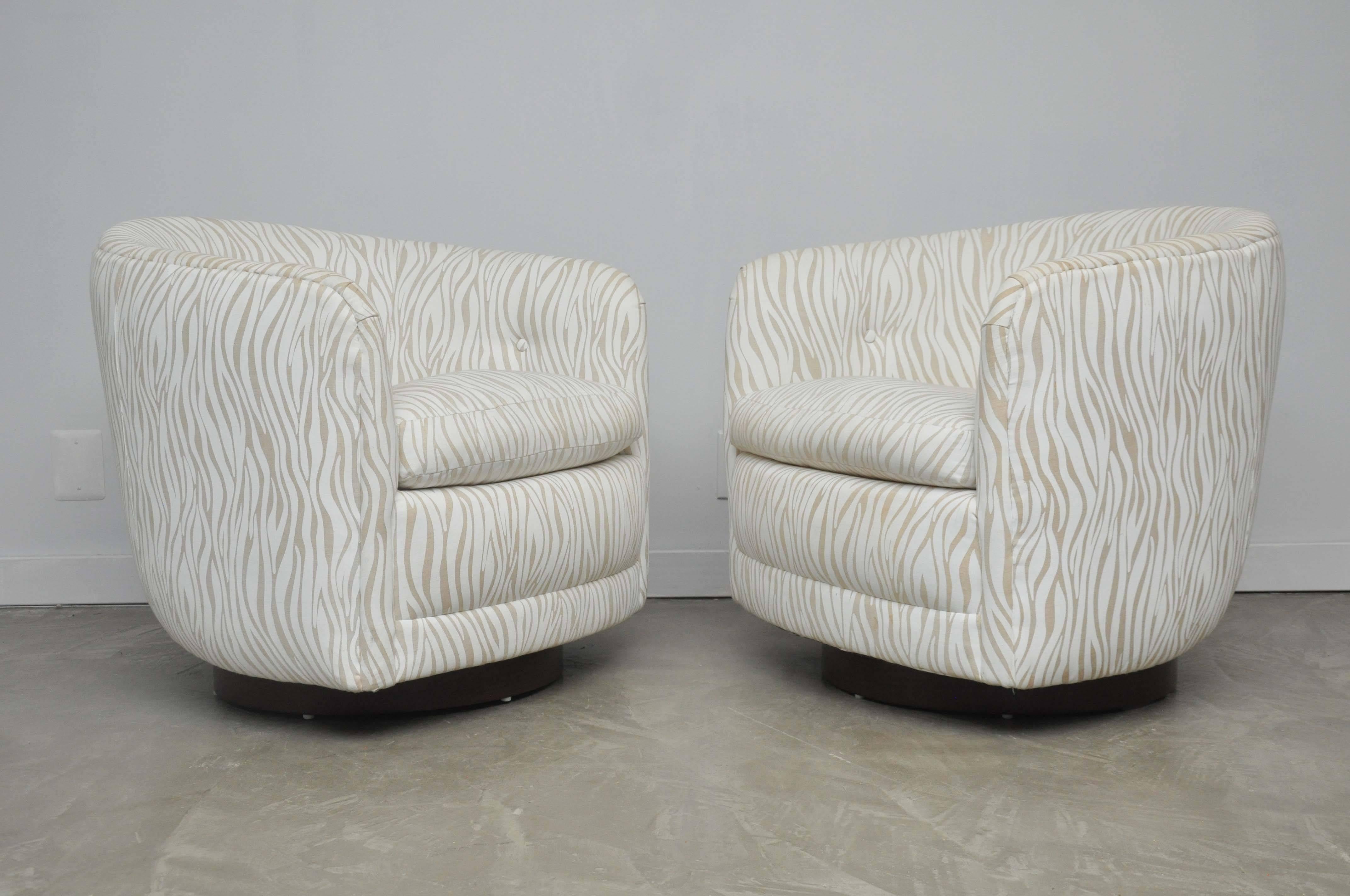 20th Century Milo Baughman Swivel Chairs on Walnut Bases