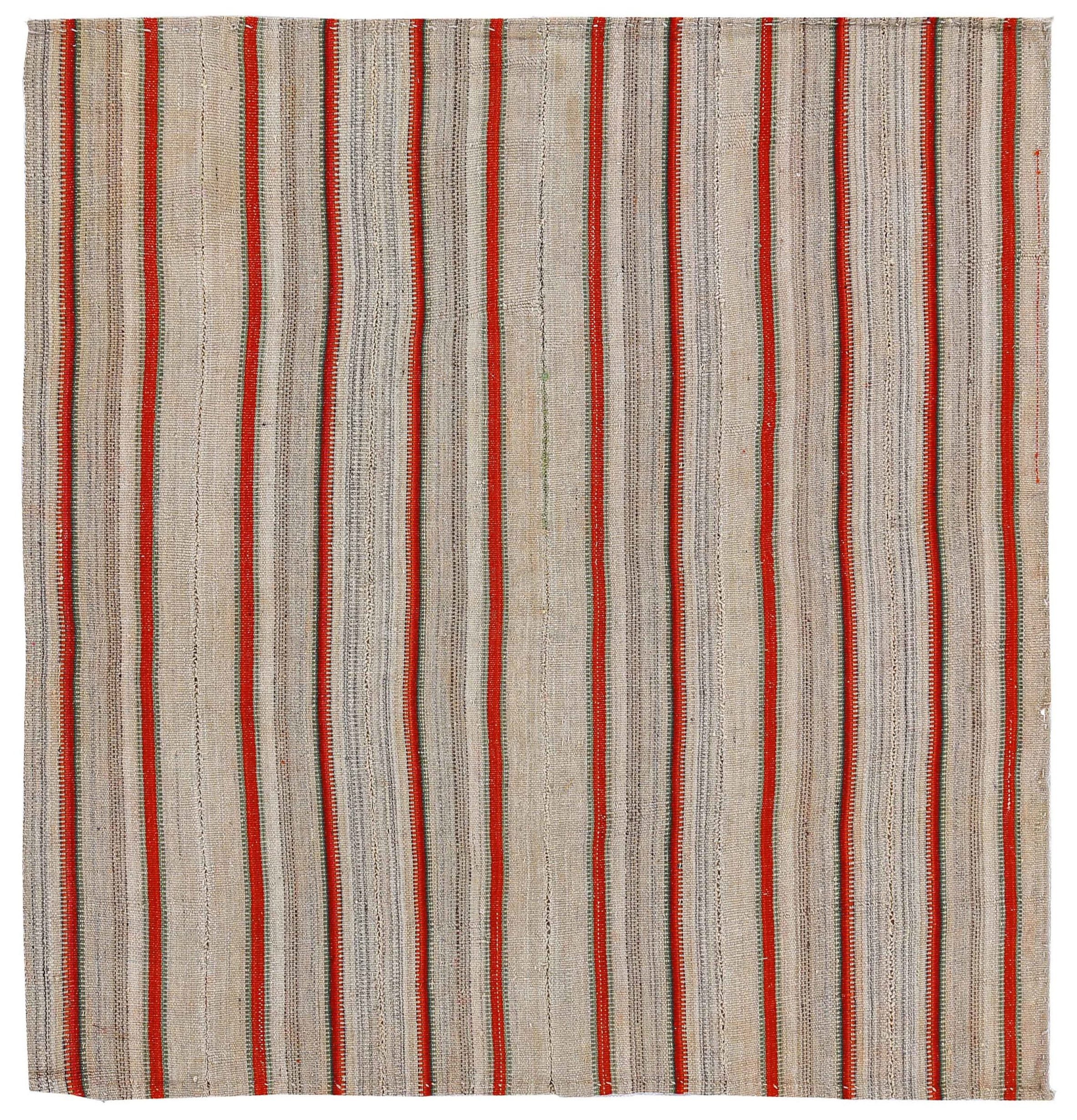 Alfombras Persas Kilim Cuadradas Circa 1910 - Lana Marfil Naranja Rojo Diseño - 91349