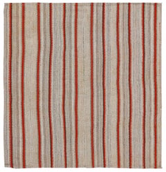 Alfombras Persas Kilim Cuadradas Circa 1910 - Lana Marfil Naranja Rojo Diseño - 91349