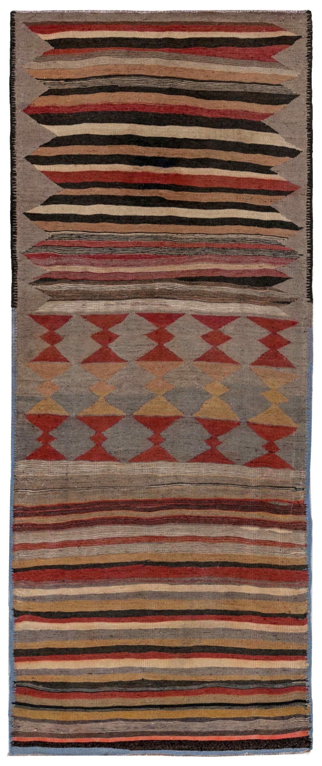 Persischer Kilim Small Rug CIRCA 1910 - Wolle Braun Grau Rot Gelb Design - 91424