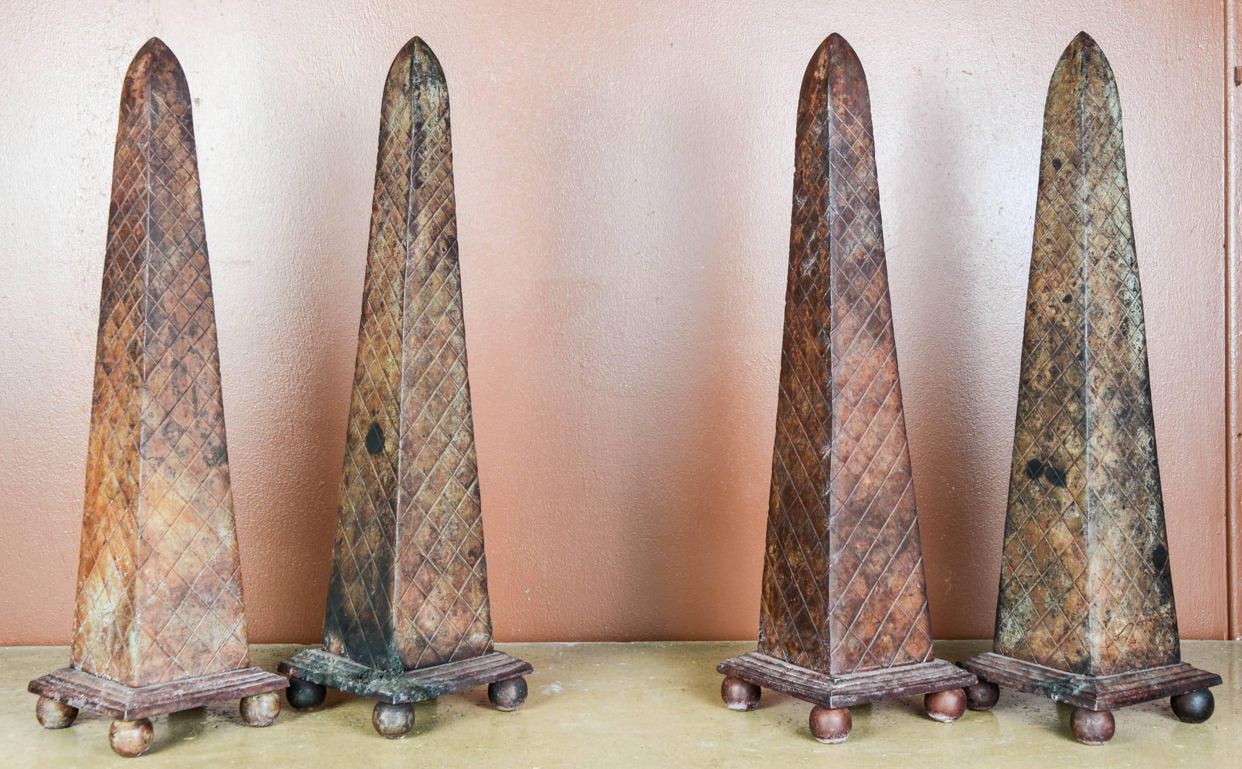 Four 1950s Patinated Cast Iron Antique Obelisks For Sale 2