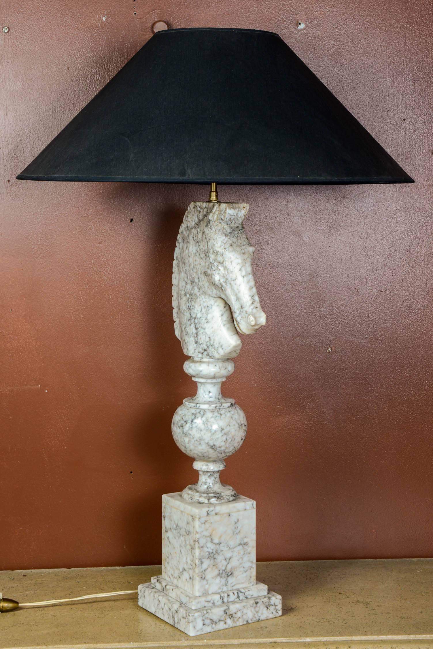 Marble 1950s Table Lamp in the Shape of a Chess Knight For Sale