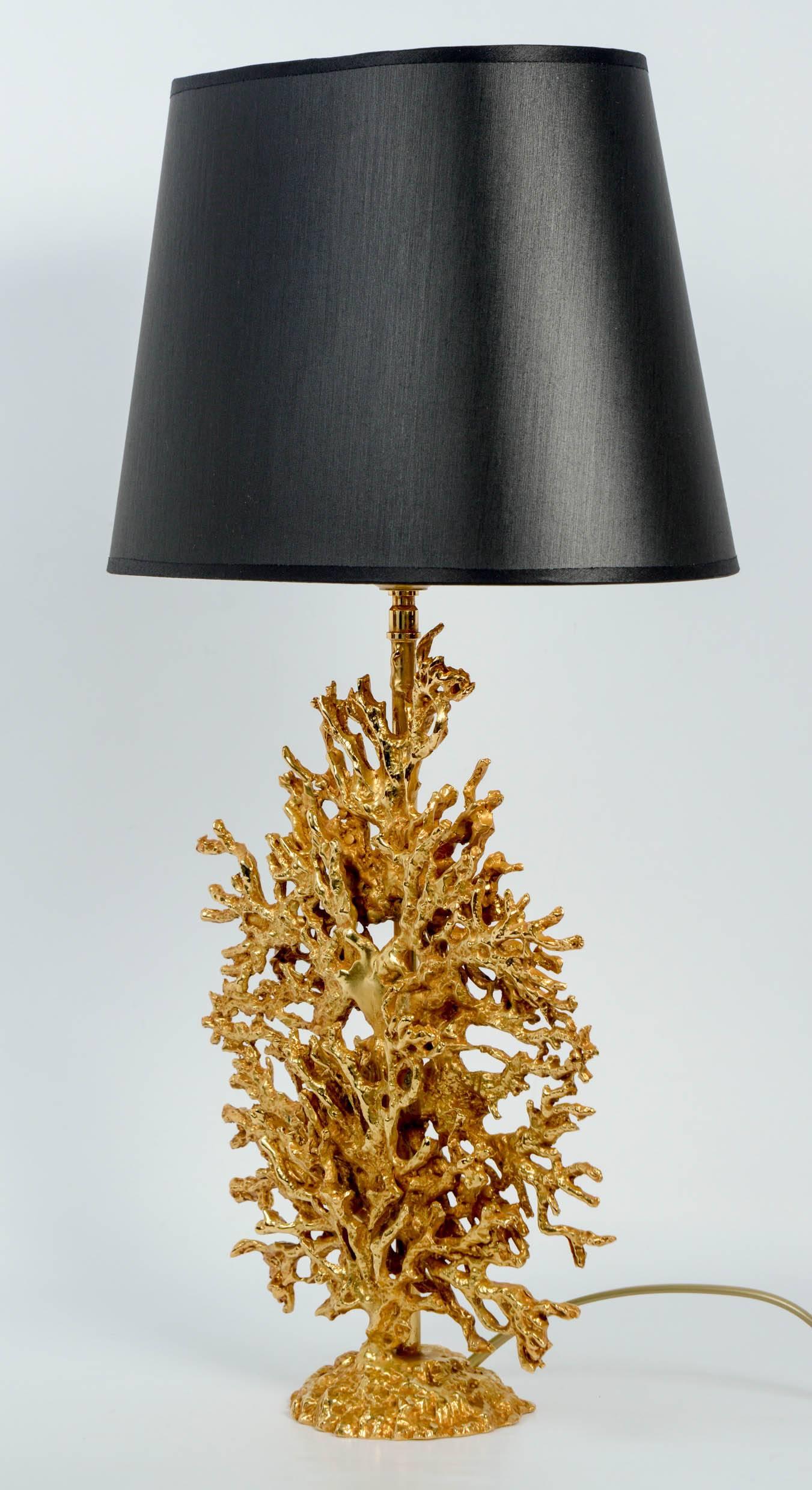 French Pair Of Gold plated Metal Coral Table Lamps