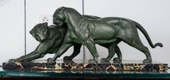 French Art Deco Panthers Sculpture by Plagnet, circa 1930