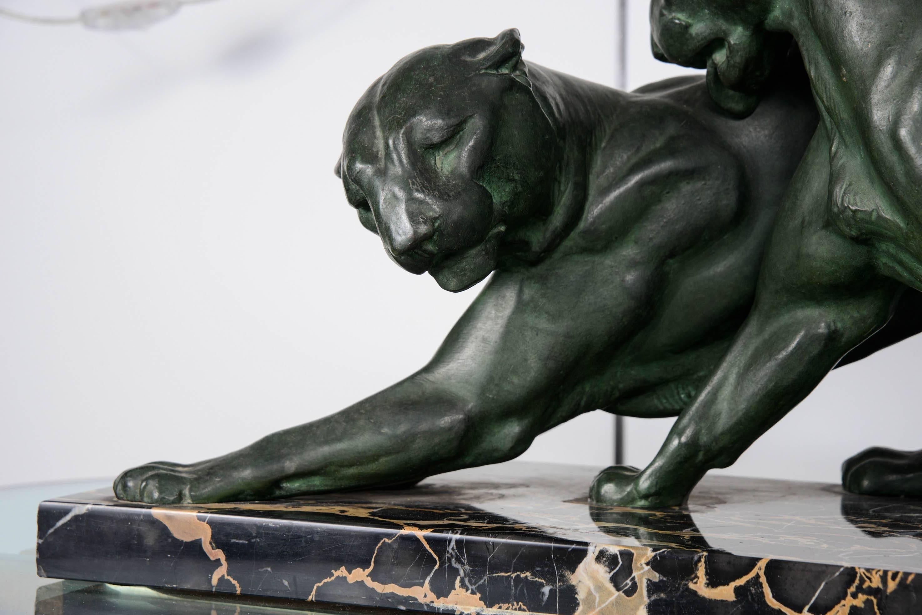 French Art Deco Panthers Sculpture by Plagnet, circa 1930 In Good Condition In Saint-Ouen, FR