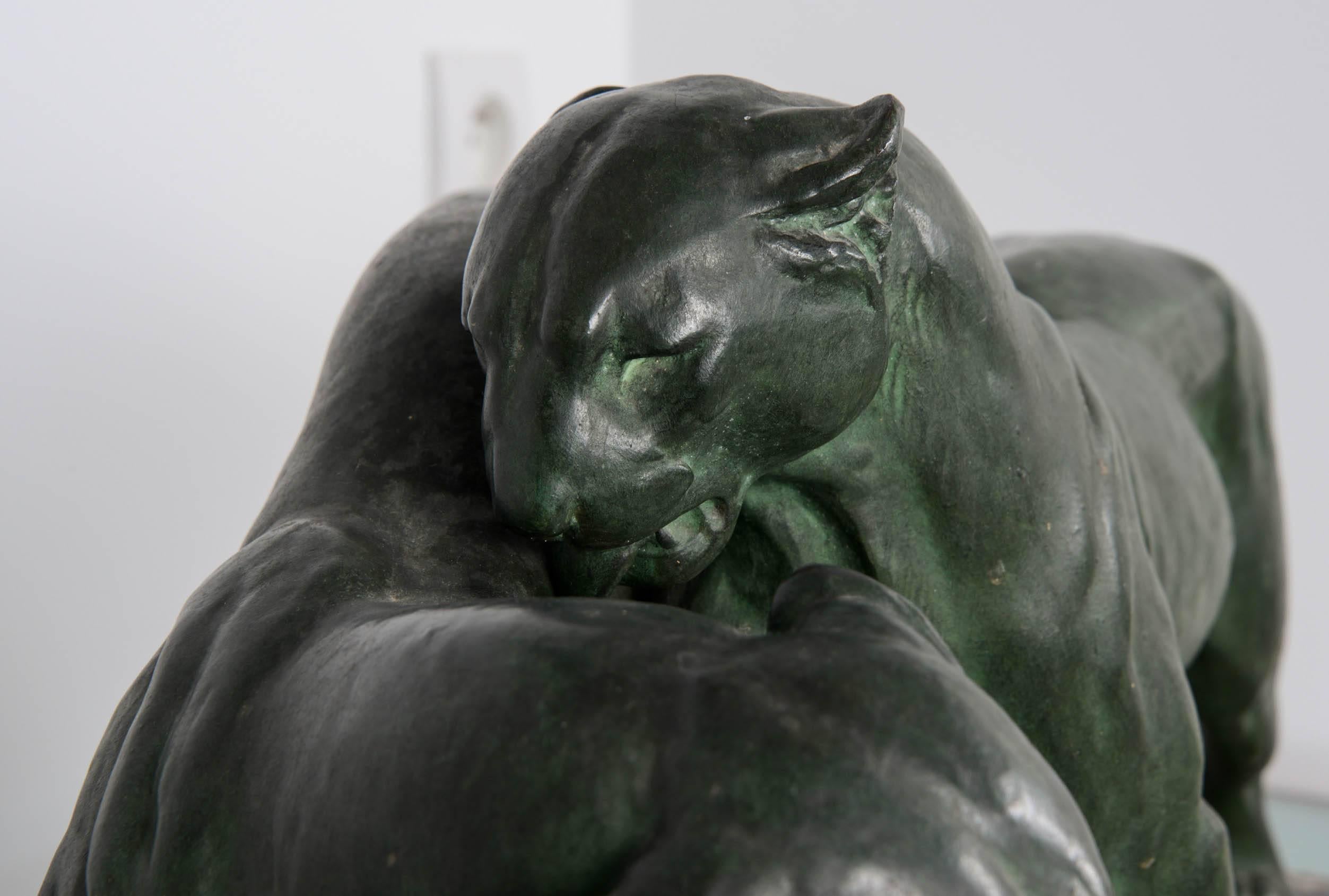 Mid-20th Century French Art Deco Panthers Sculpture by Plagnet, circa 1930