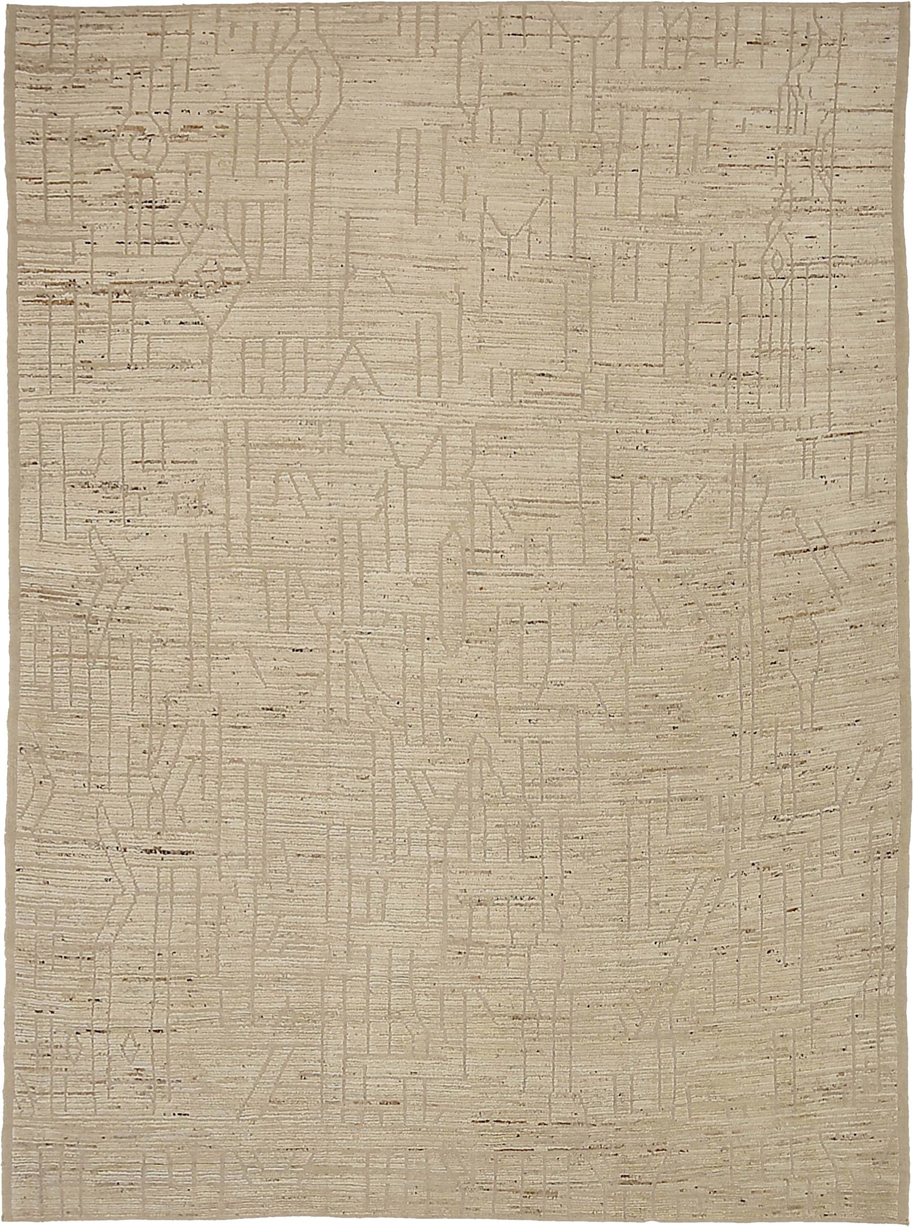Tapis marocains d'Afghanistan datant d'environ 1990, motif en laine ivoire taupe - 92205