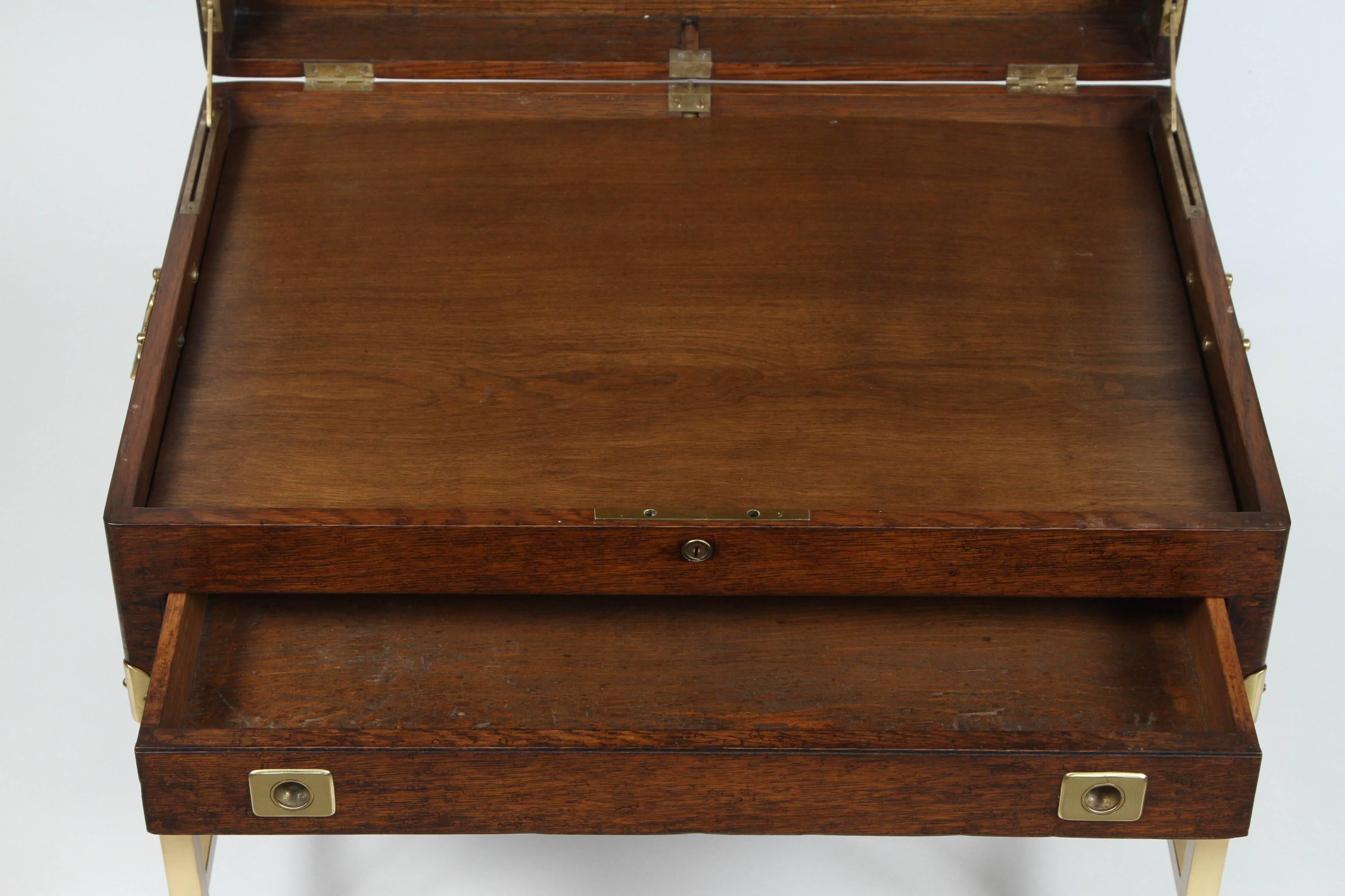 19th Century An English Brass Bound Oak Silver Chest with Custom Brass Stand