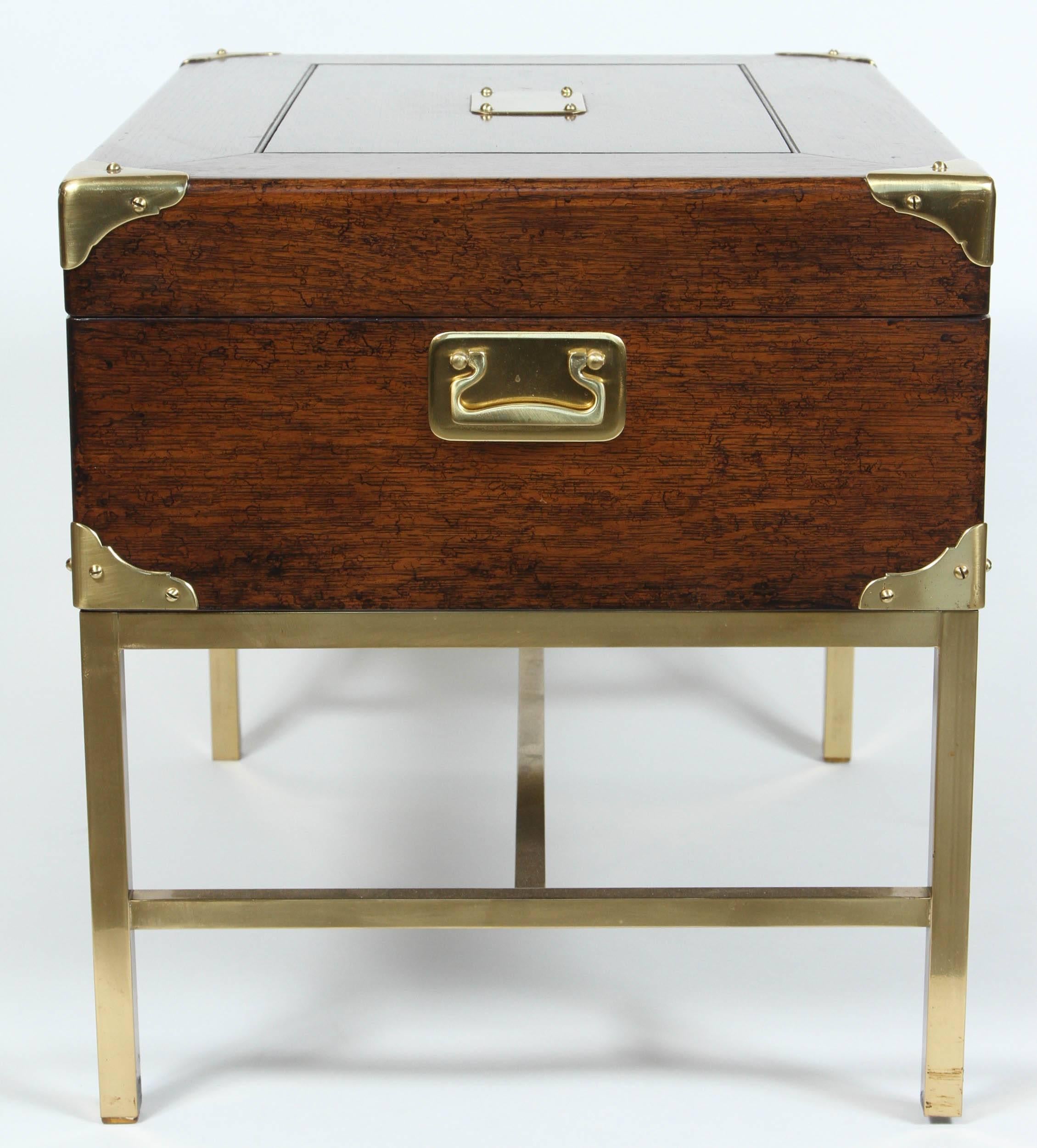 An English Brass Bound Oak Silver Chest with Custom Brass Stand 1