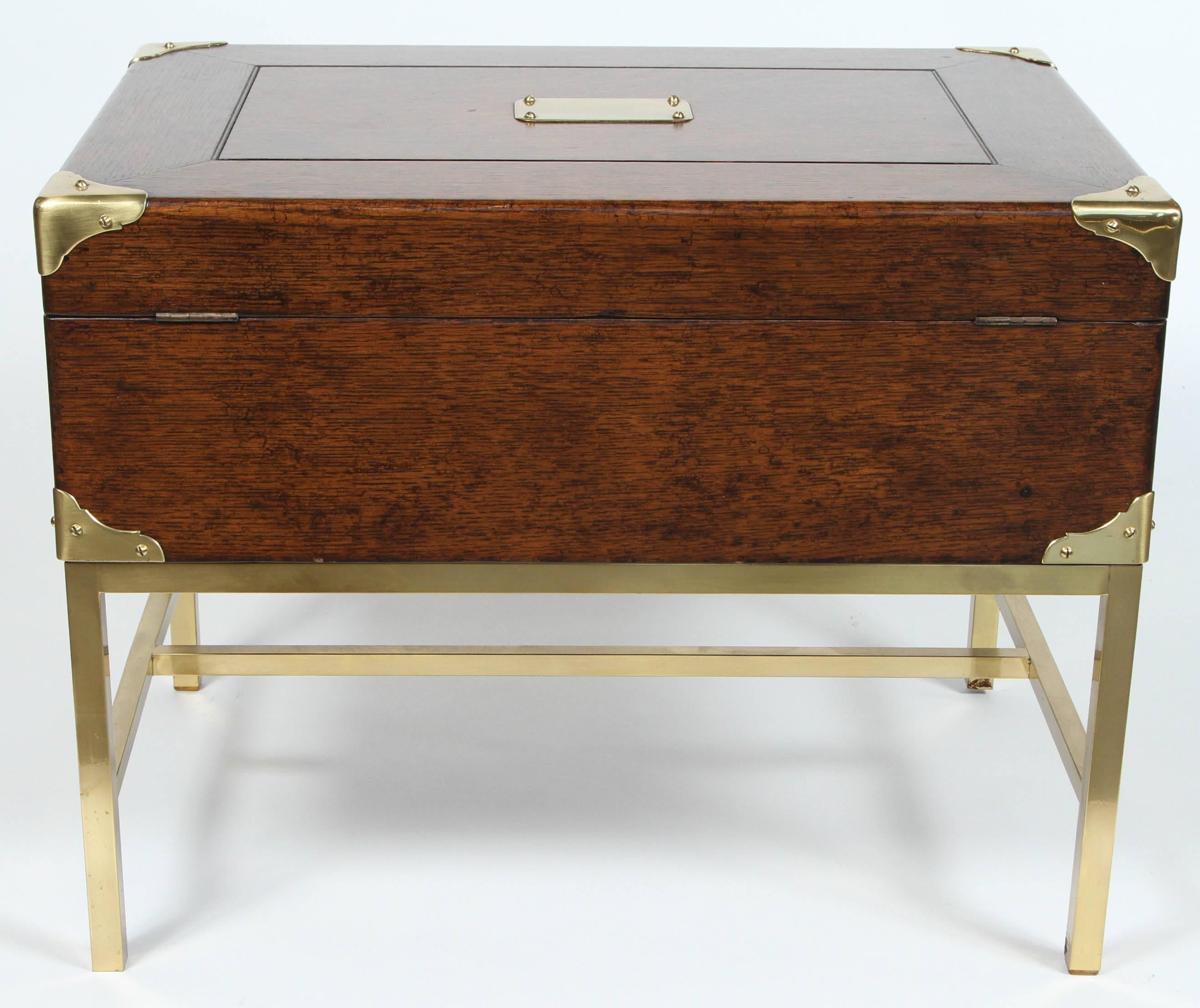 An English Brass Bound Oak Silver Chest with Custom Brass Stand 4