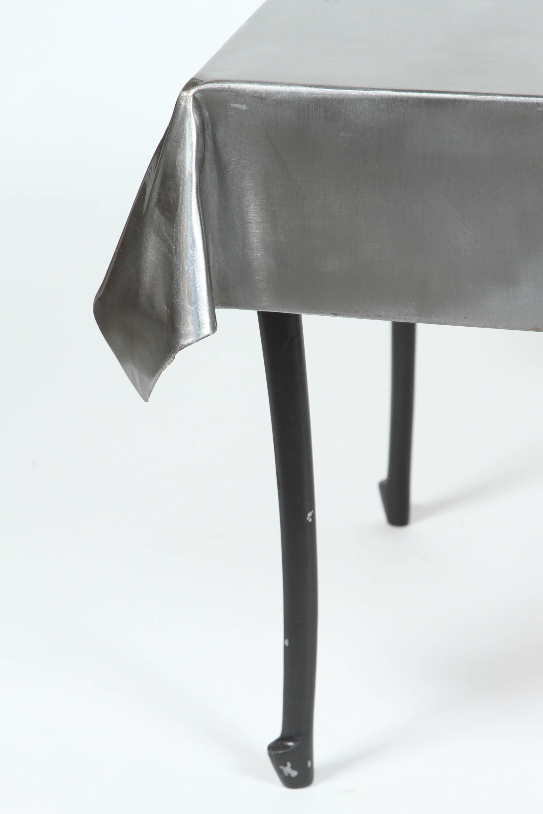 A Pair of Vintage Steel End Tables with “Skirts” and Cabriole Legs In Excellent Condition In Los Angeles, CA