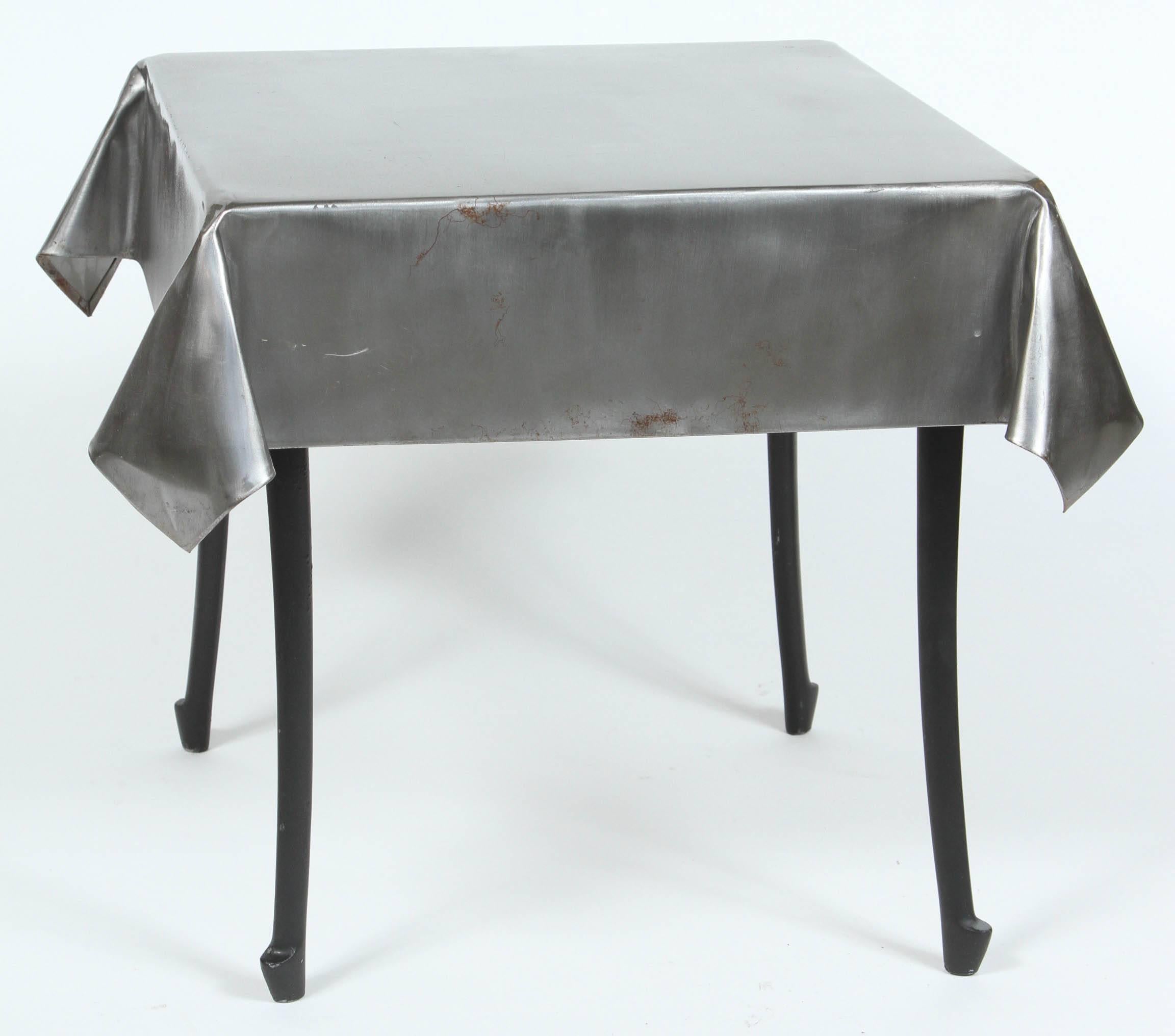 A Pair of Vintage Steel End Tables with “Skirts” and Cabriole Legs 1