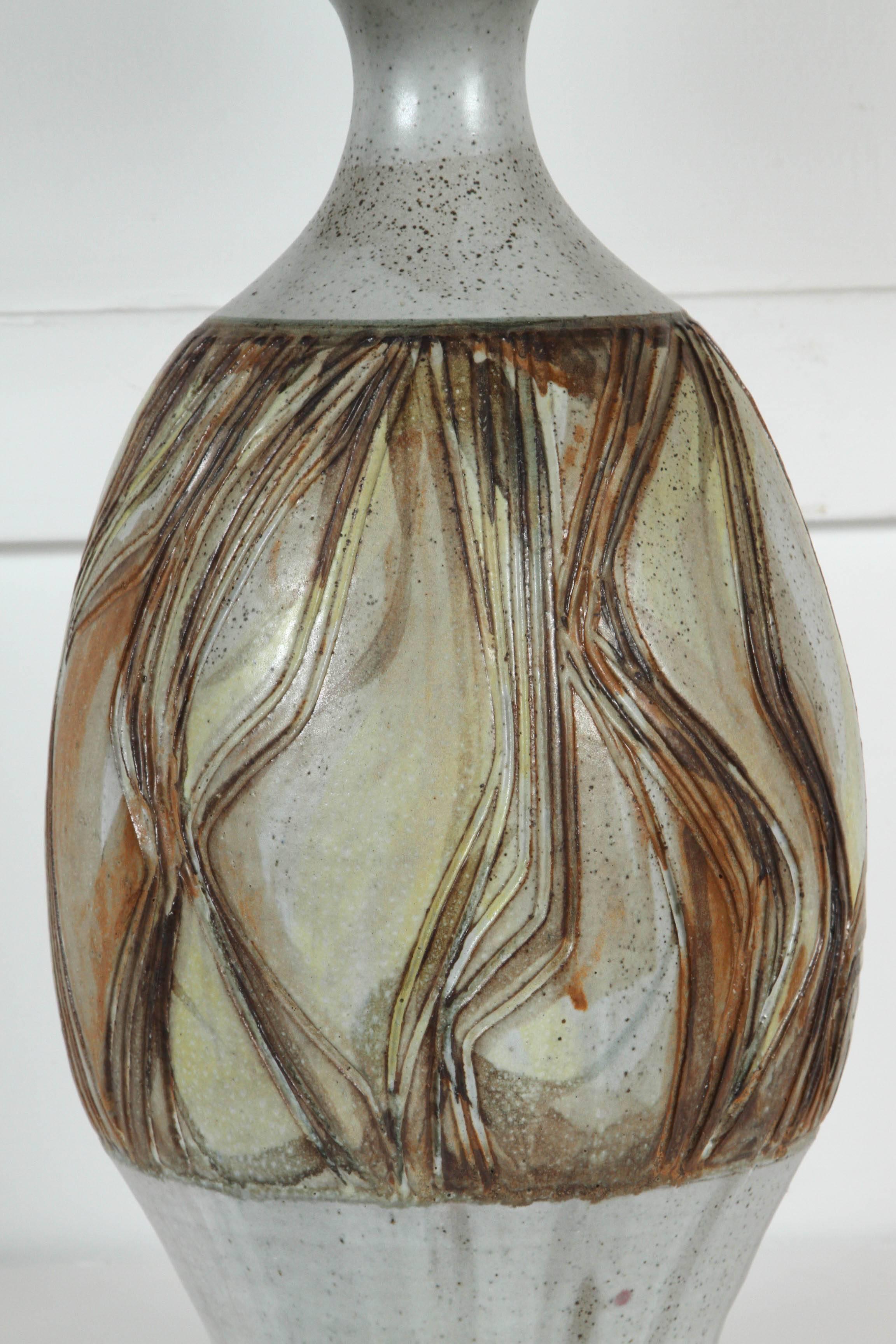 American Joel Edwards Hand-Thrown Ceramic Lamp with Maria Kipp Shade For Sale
