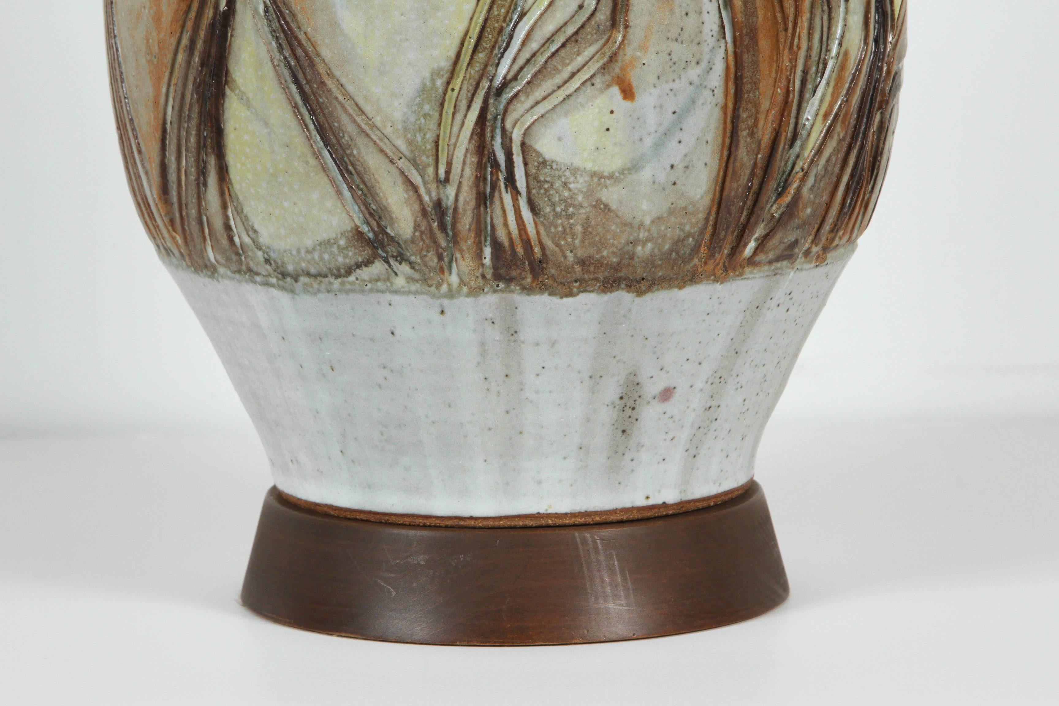 Woven Joel Edwards Hand-Thrown Ceramic Lamp with Maria Kipp Shade For Sale