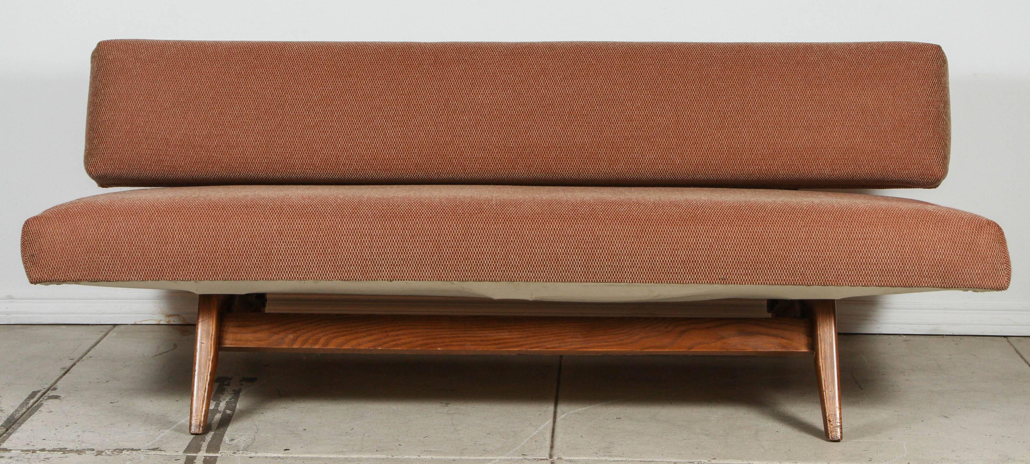 Case study style, upholstered daybed in the manner of Karl Ekselius and Richard Stein. Seat pulls forward to expose a twin size sleeper. Beautiful original condition.
