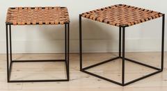 Pair of Hand-Painted Woven Leather Stools by Made Solid