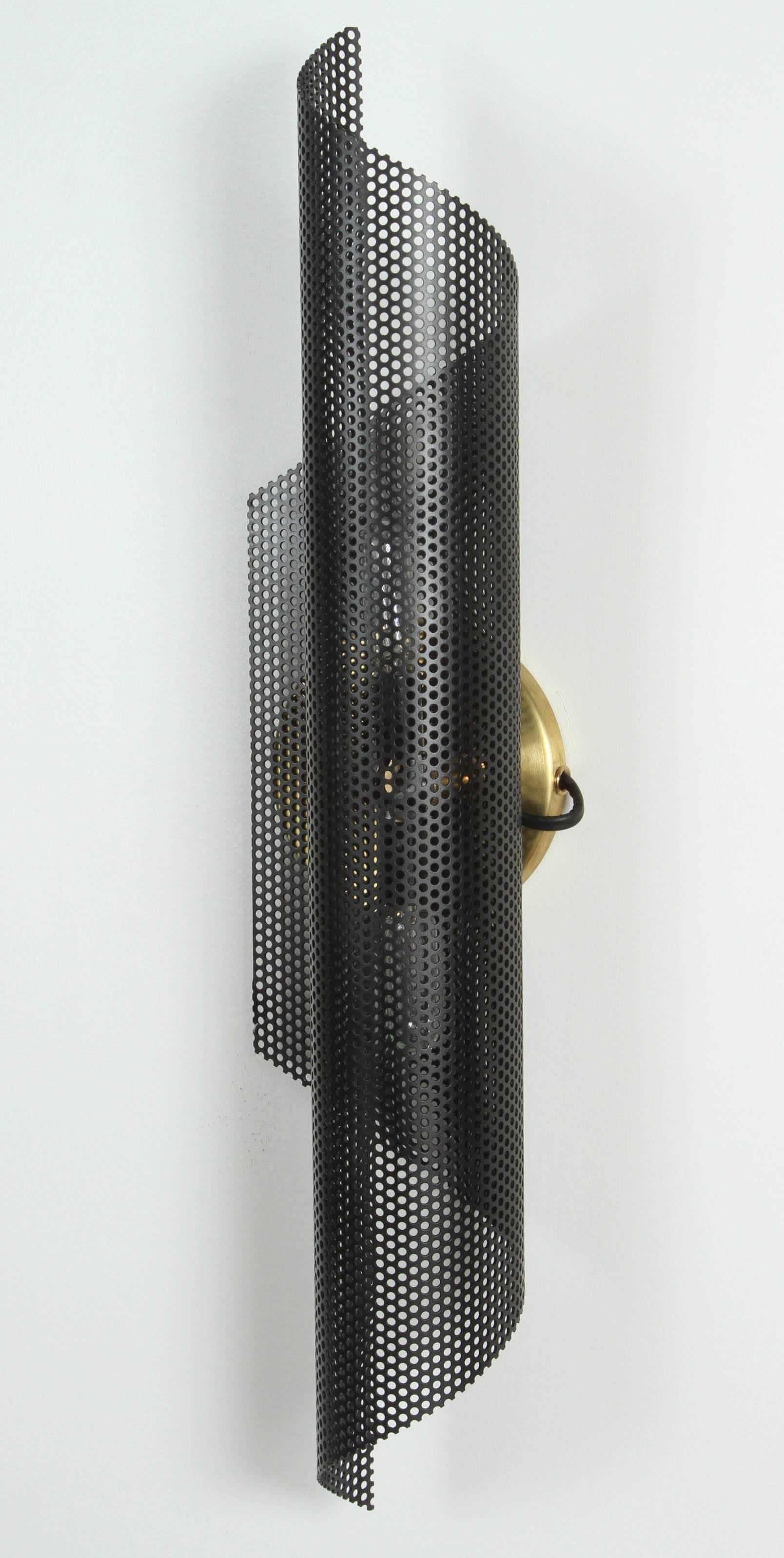 Contemporary Rolled Perforated Sconce by Lawson-Fenning