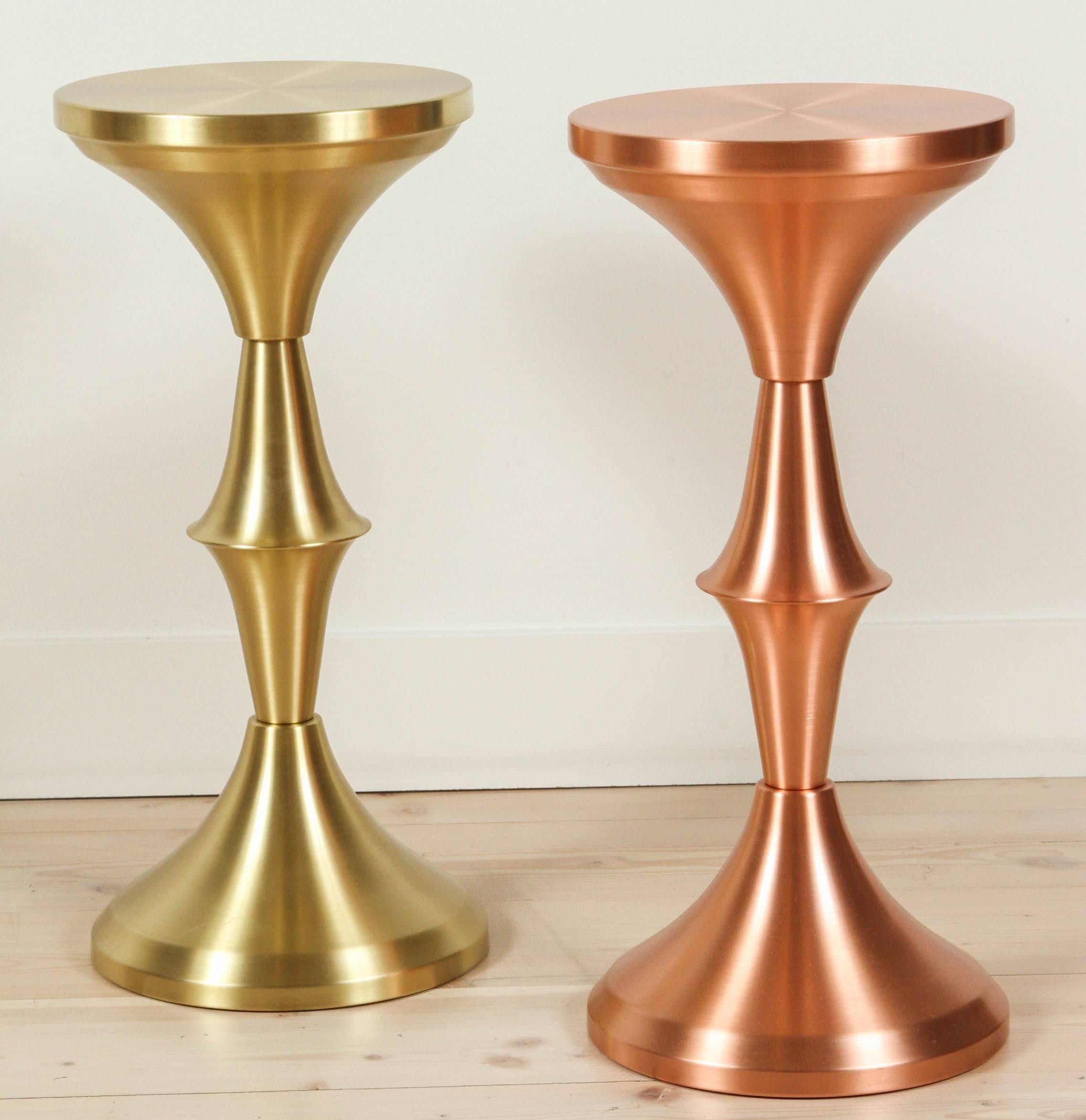 The Spun Metal Side Table comes in sealed or unsealed brass and copper, and is suitable for either indoor or outdoor use.

Made to order in various finishes with a 10-12 week lead time.