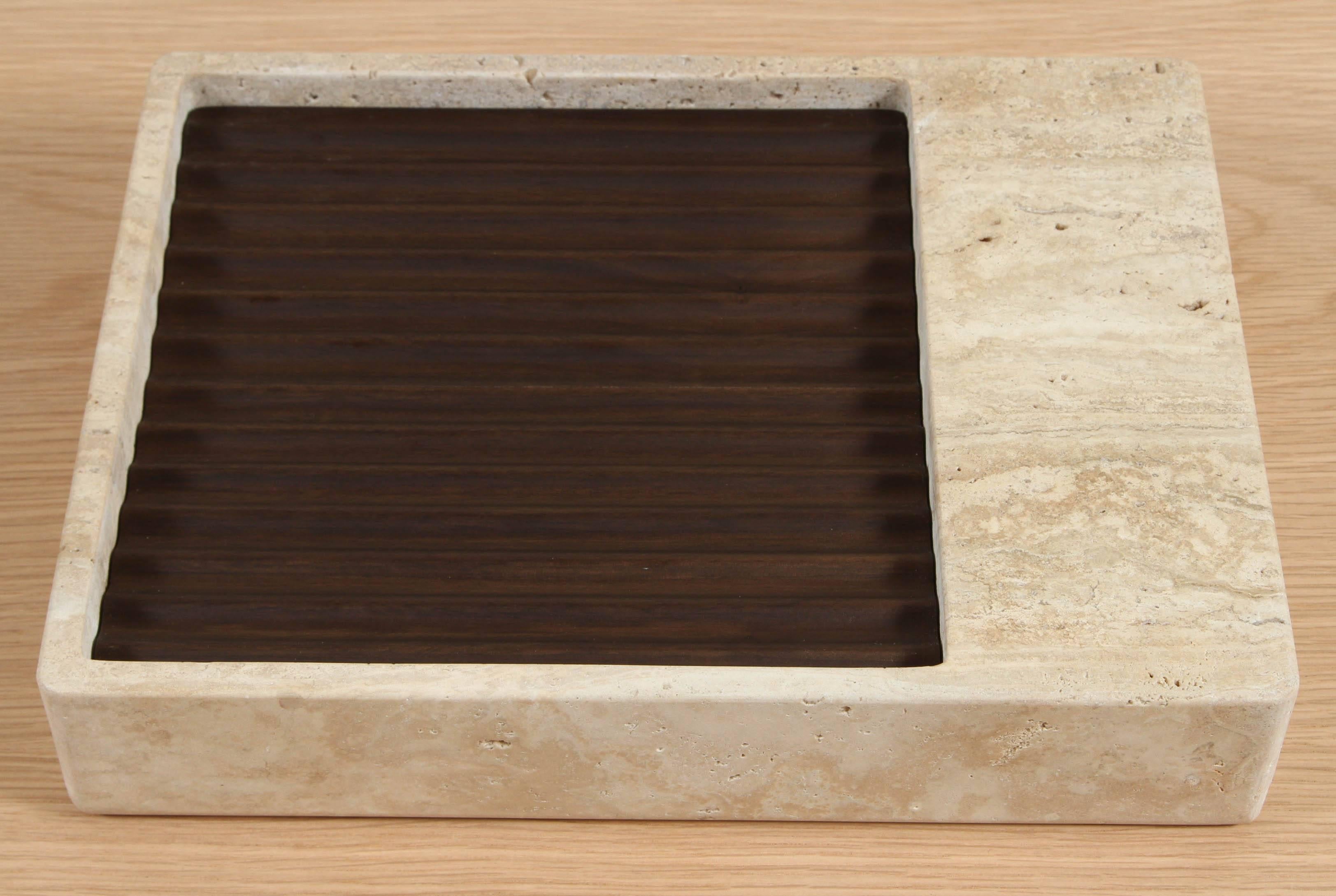 Waterfall Tidy III by Collection Particulière in walnut and travertine.