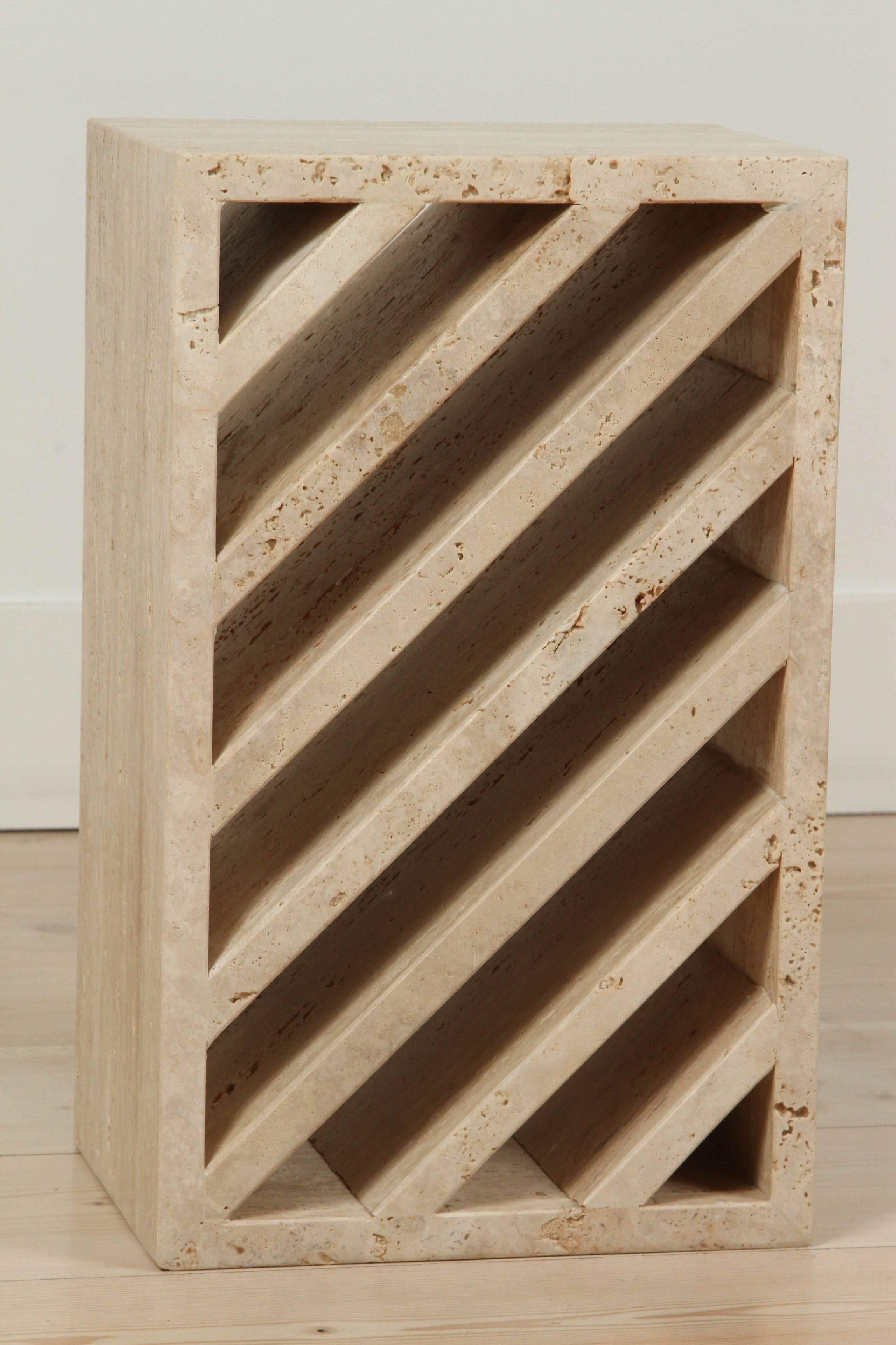 French Brick Side Table in Travertine by Collection Particulière