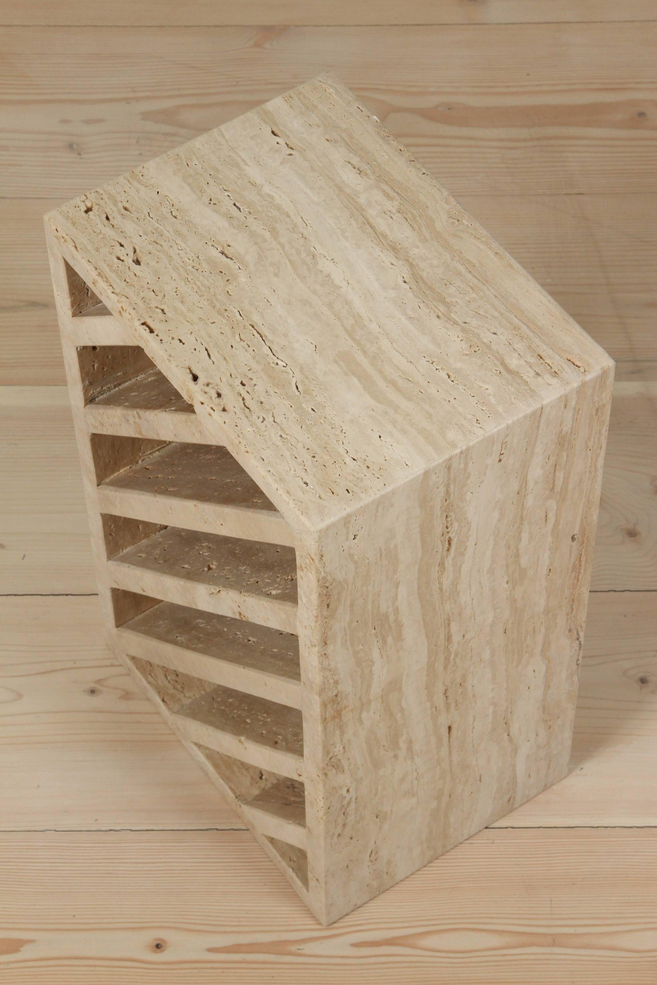 Contemporary Brick Side Table in Travertine by Collection Particulière