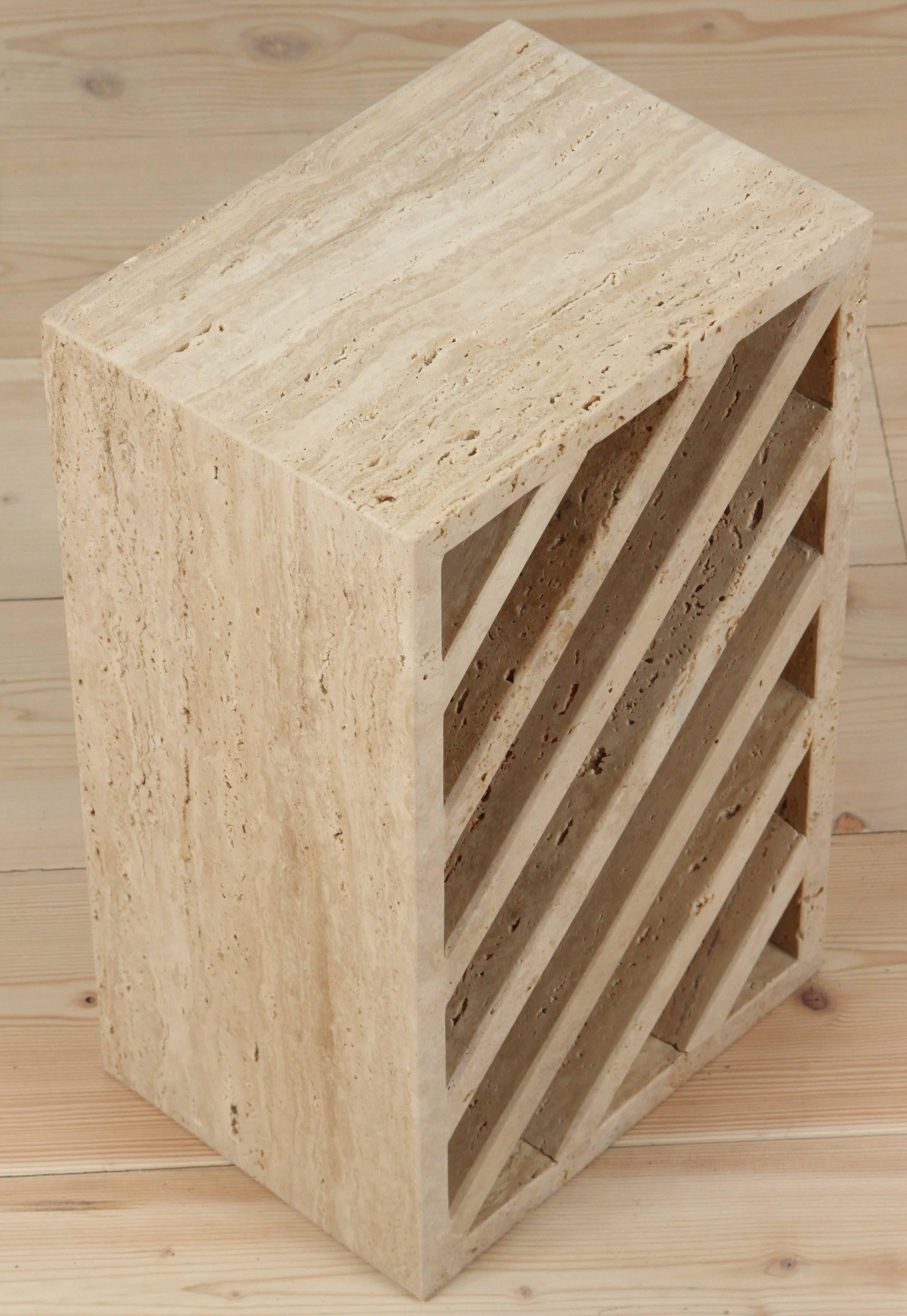 Brick Side Table in Travertine by Collection Particulière 3