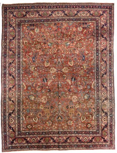 Tapis persan Mashad Circa 1880 - Laine Bleu Ivoire Rouge Design - 75278