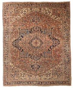 Persian Heriz Area Rugs - Wool Ivory Navy Blue Red Design - 75320