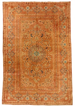 Persian Kashan Area Rugs Circa 1940 - Wool Ivory Orange Design - 75246