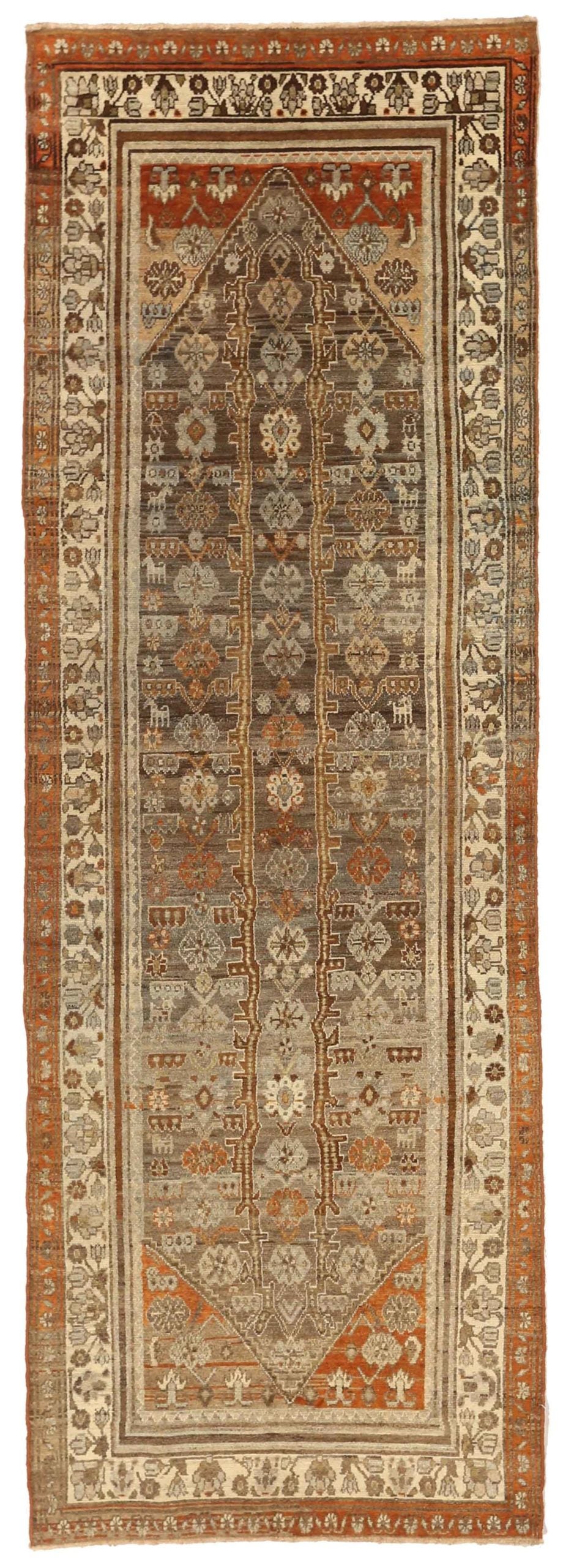 Tapis de course persan Shahsavan - Laine Brown Ivory Red Design - 75530