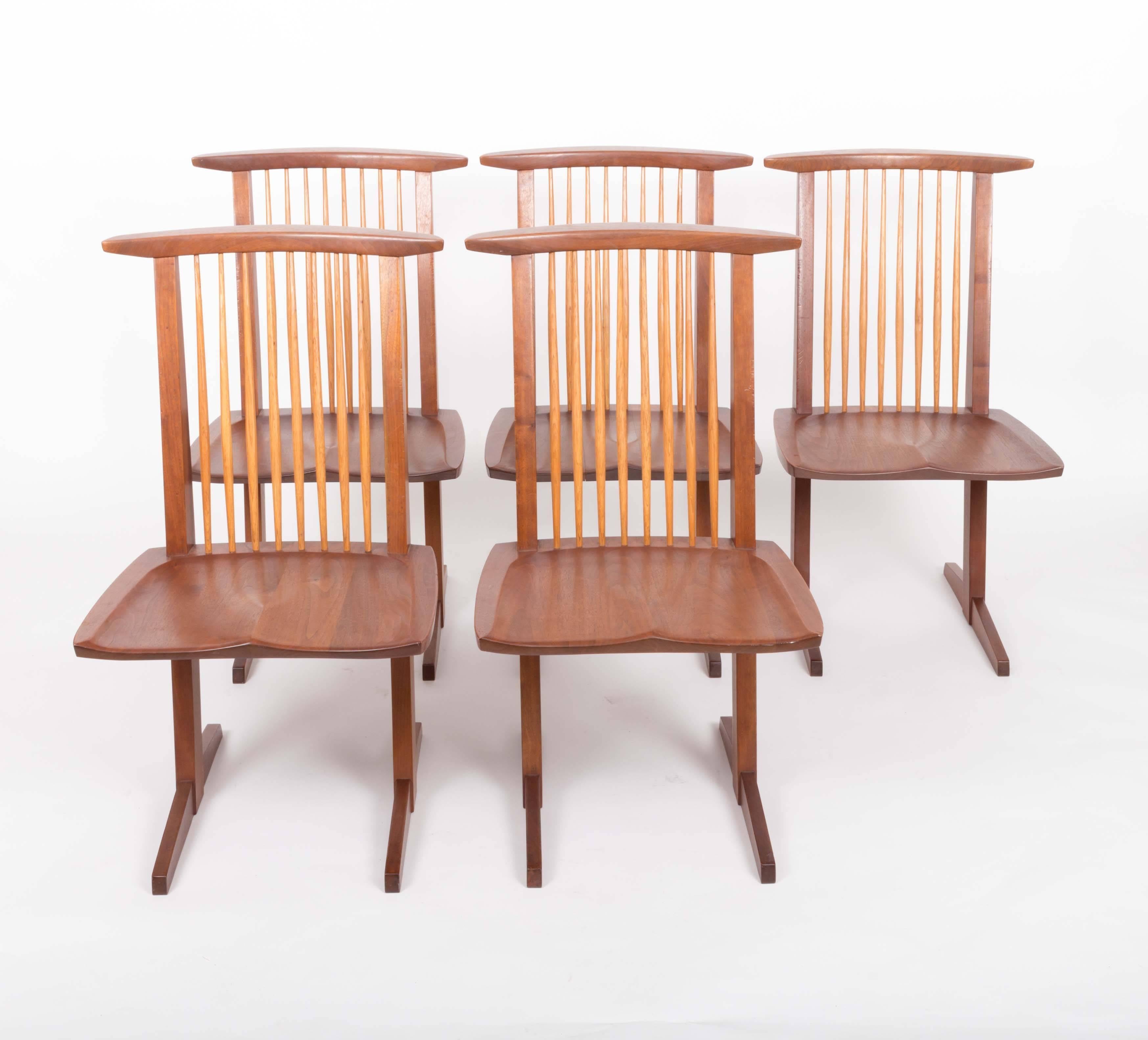 Hand-Crafted Set of Six Walnut Conoid Chairs by George Nakashima For Sale