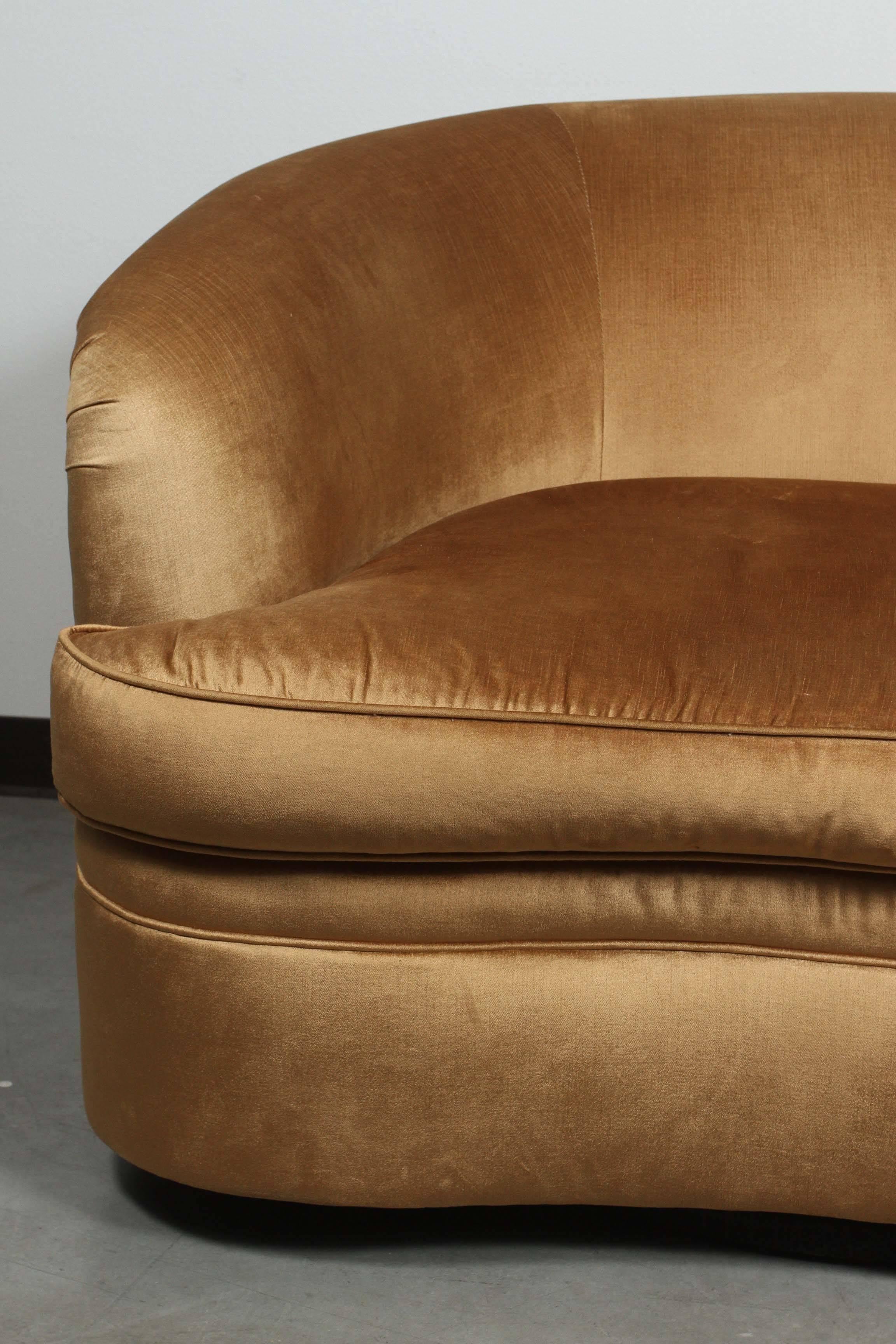 Late 20th Century Pair of Over Scale Club Chairs in a Gold Velvet with Copper Overtones