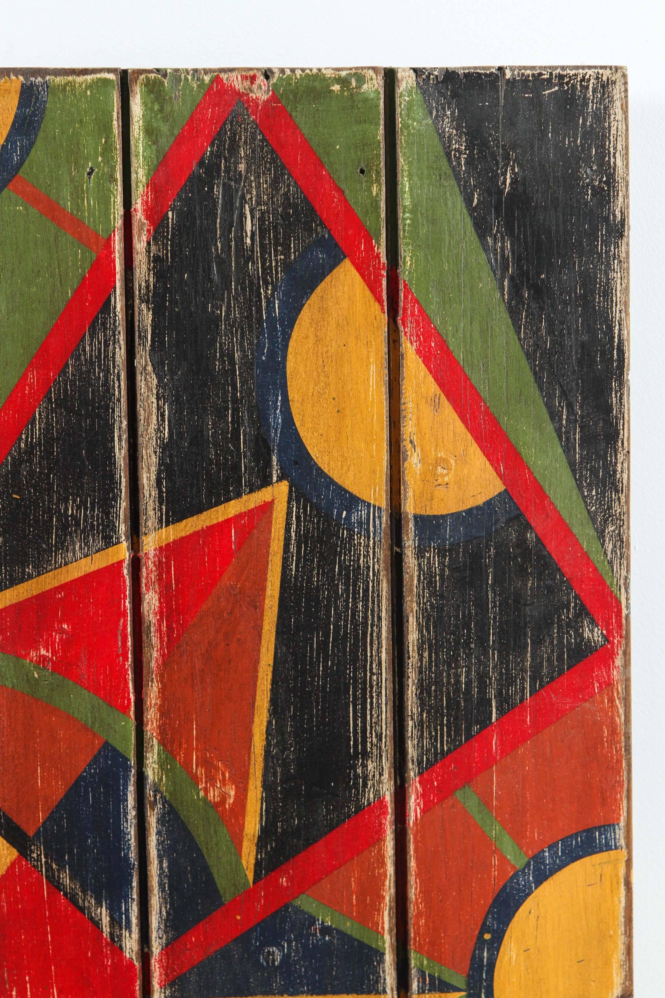 Folk Art Anonymous Abstract Geometric Painted Board For Sale