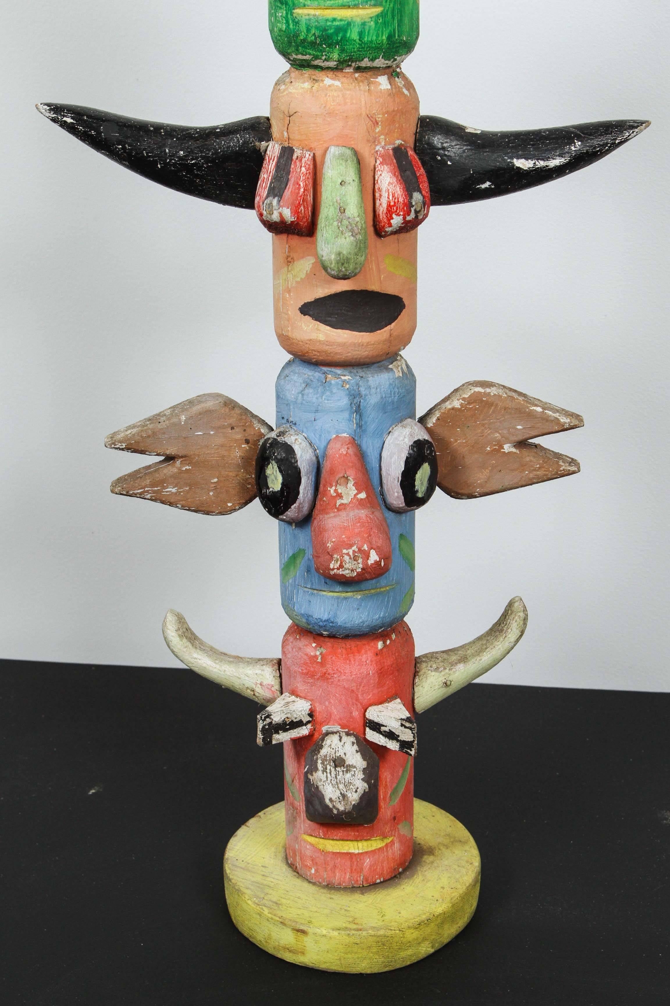 Early 20th Century Midwestern Carved American Folk Art TOTEM Pole 1