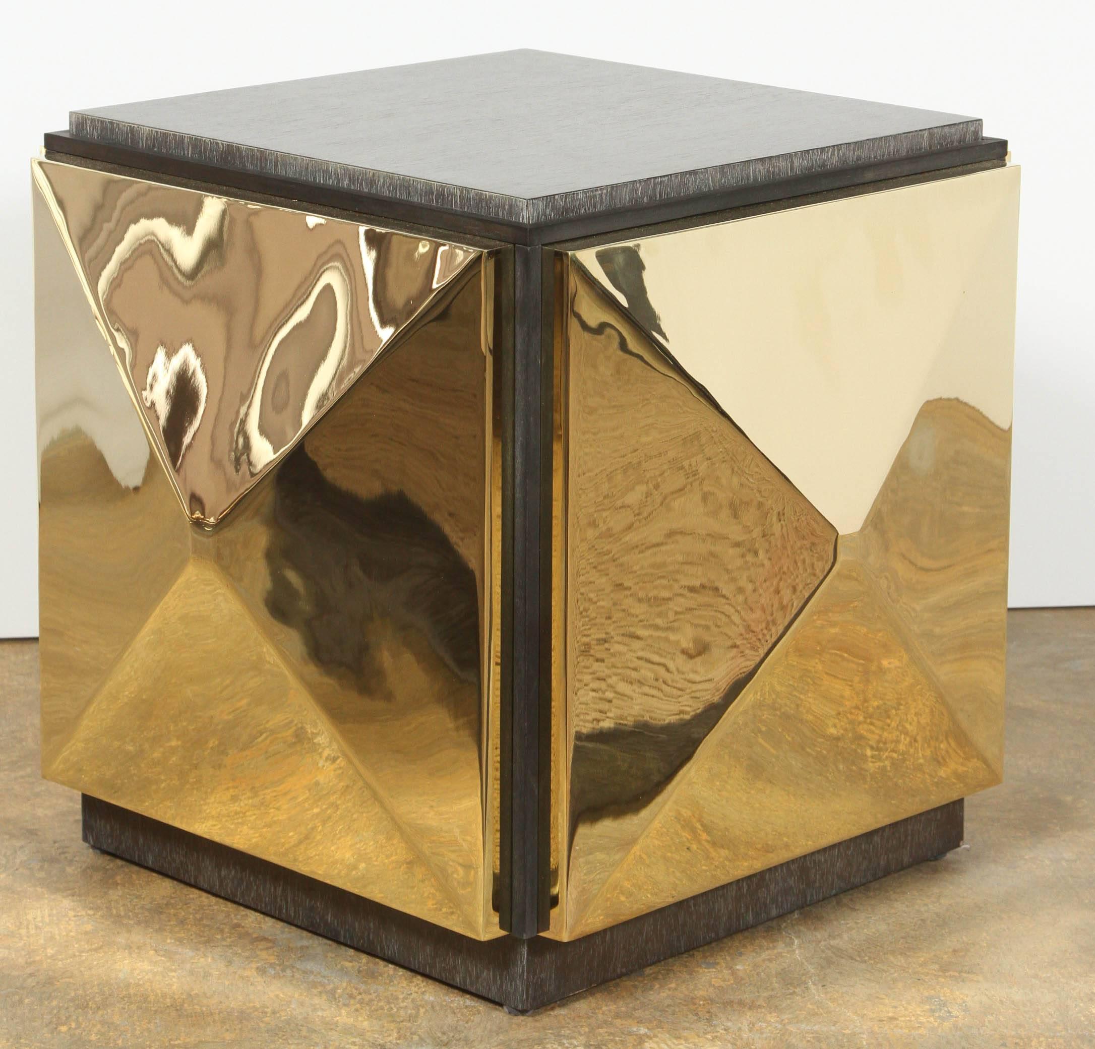 Paul Marra Brass Tile Side Table For Sale 1