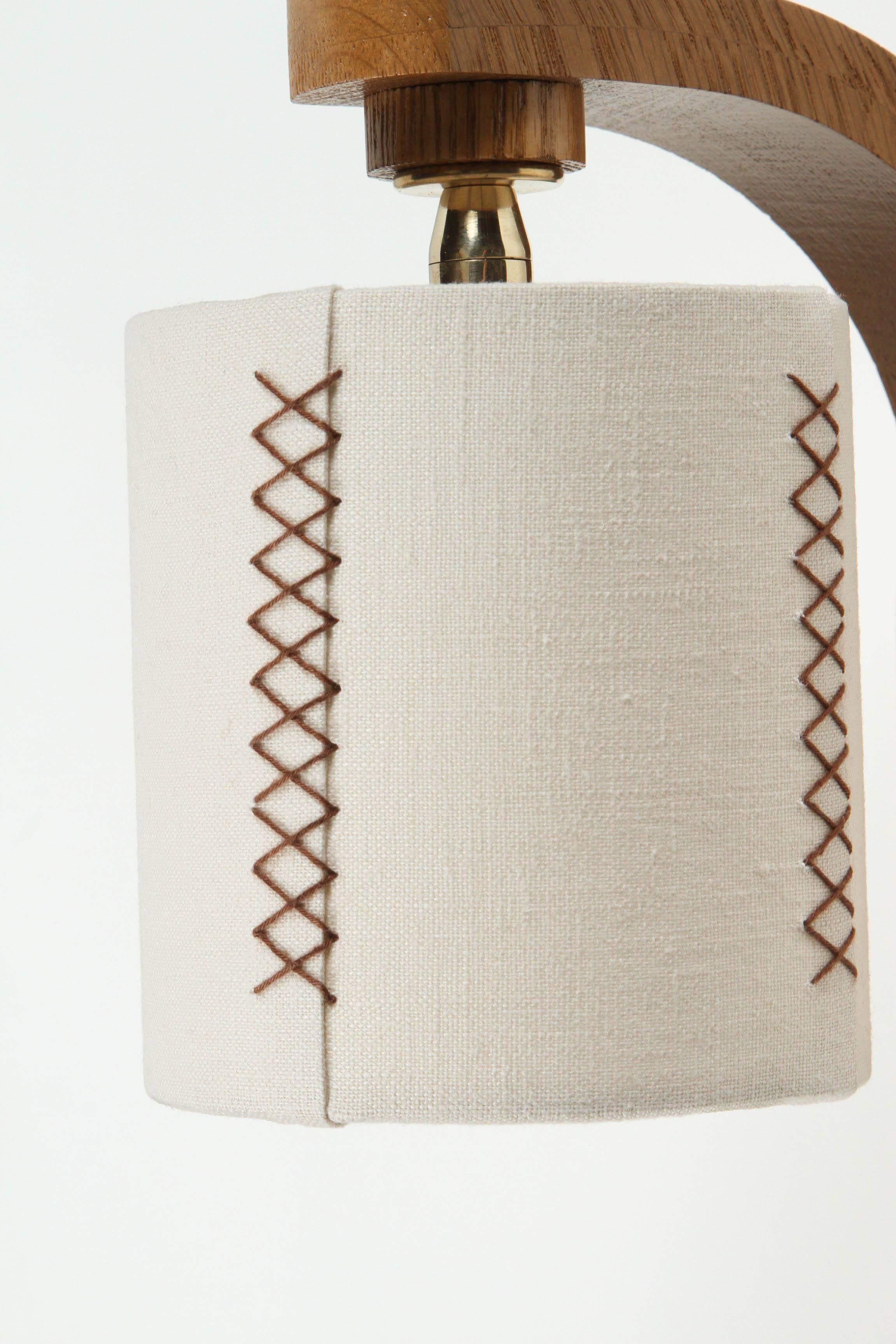 Paul Marra Oak Sconce with Hand-Stitched Linen Shade 1