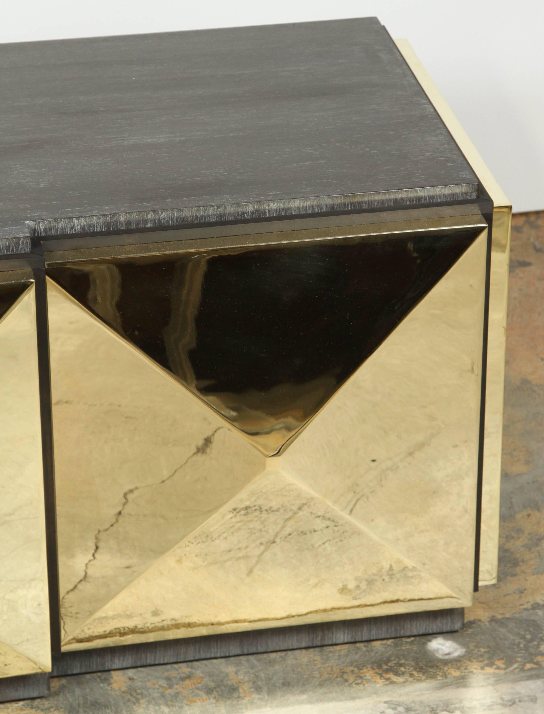 Polished Paul Marra Brass Tile Cocktail Table For Sale
