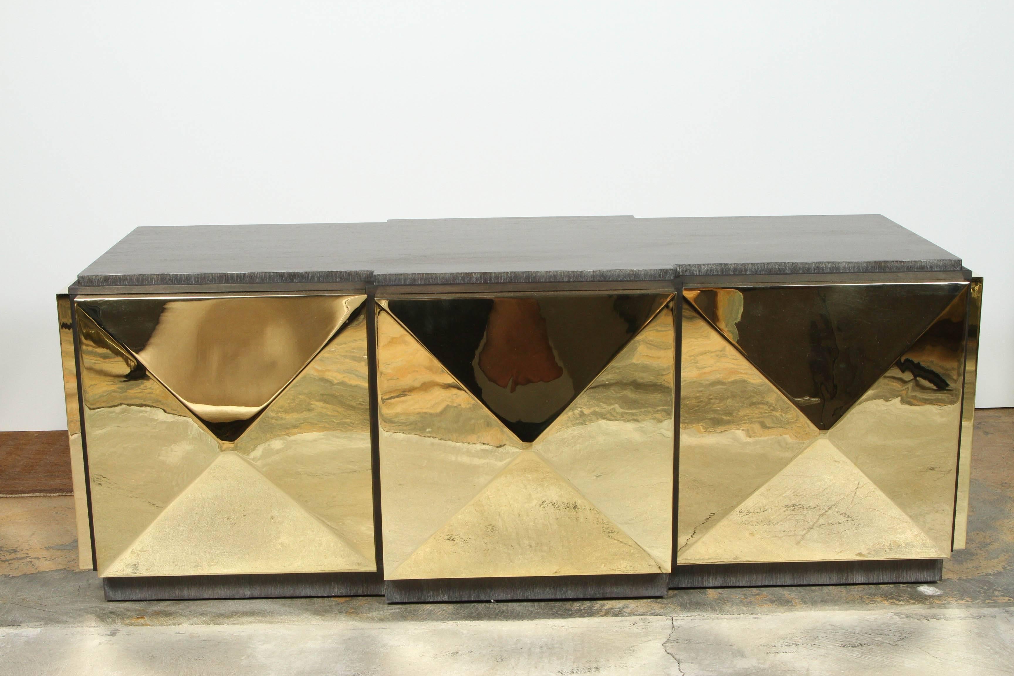 Contemporary Paul Marra Brass Tile Cocktail Table For Sale