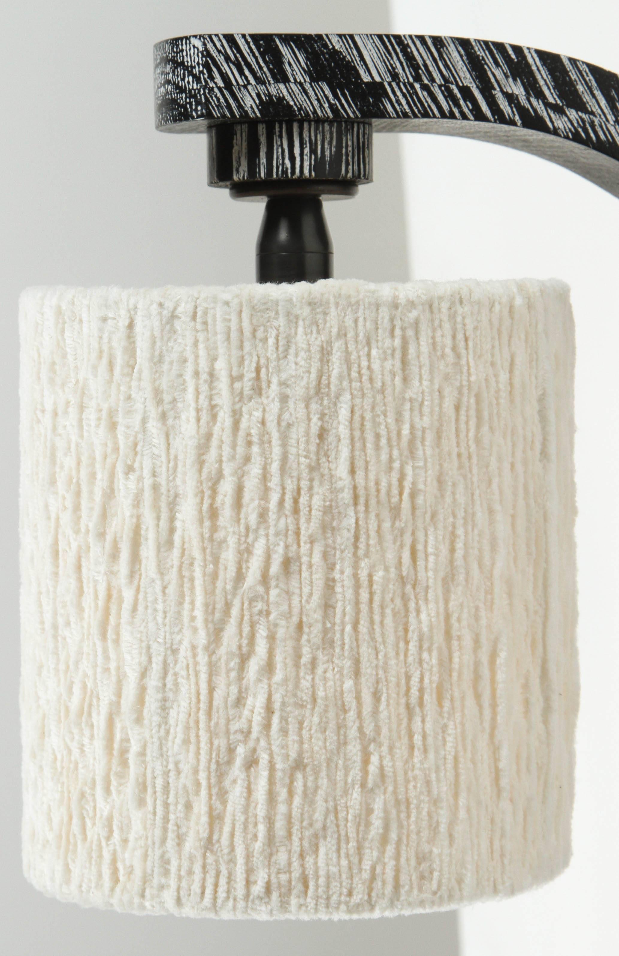 Paul Marra Oak Sconce with Cotton Chenille Shade In Excellent Condition In Los Angeles, CA
