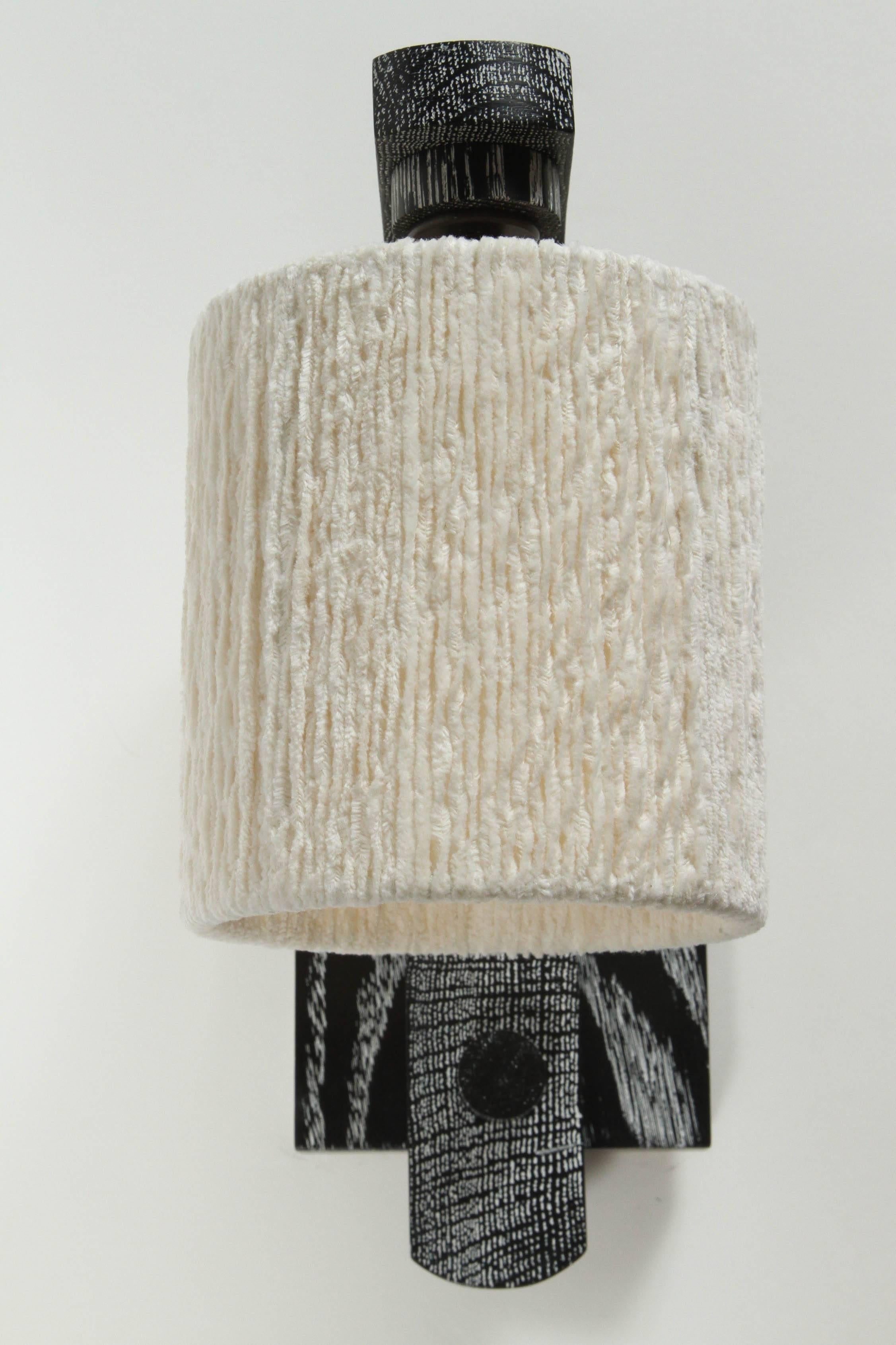 Paul Marra Oak Sconce with Cotton Chenille Shade 2